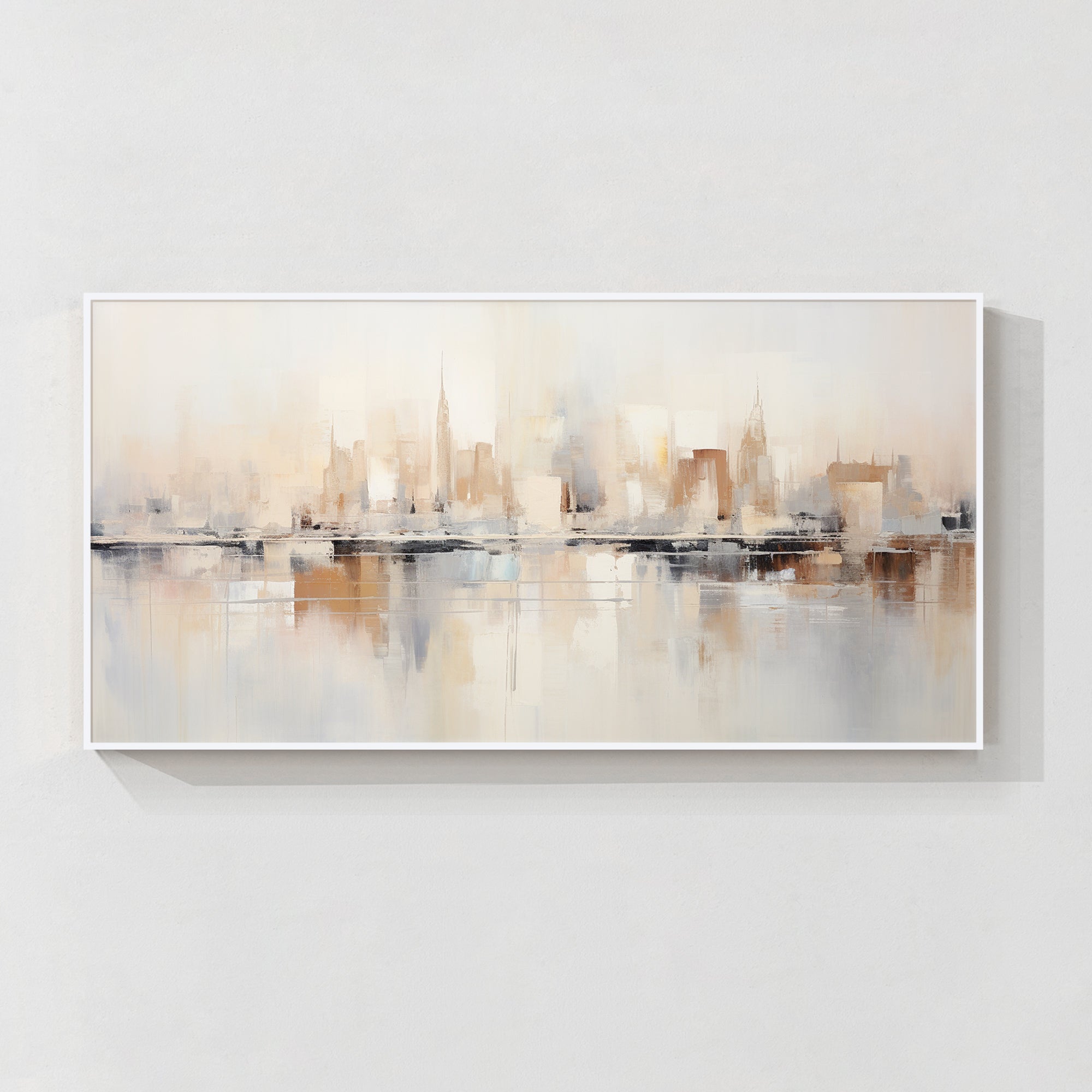 Abstract London skyline wall art with reflection for modern living room decor