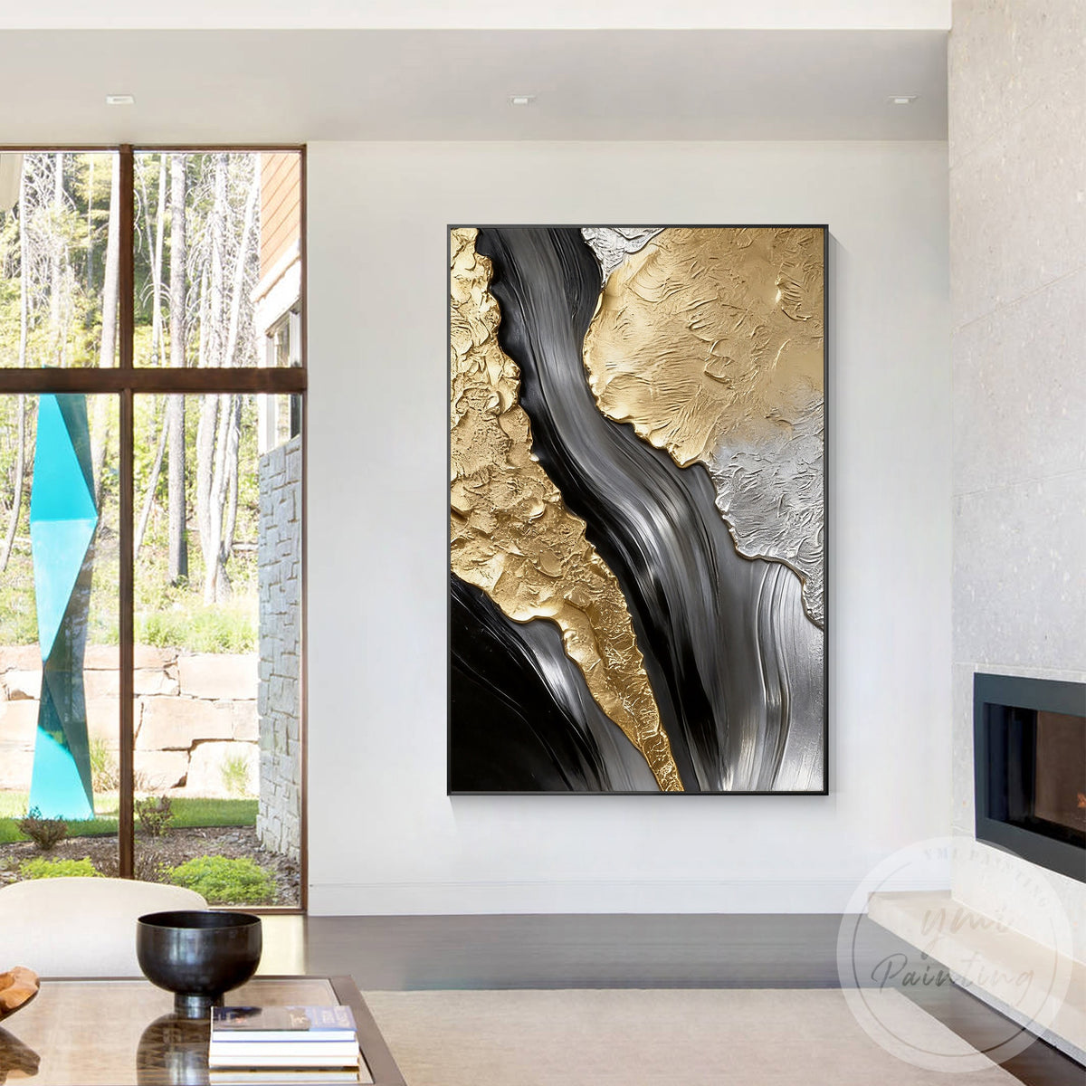 Contemporary black and gold abstract artwork