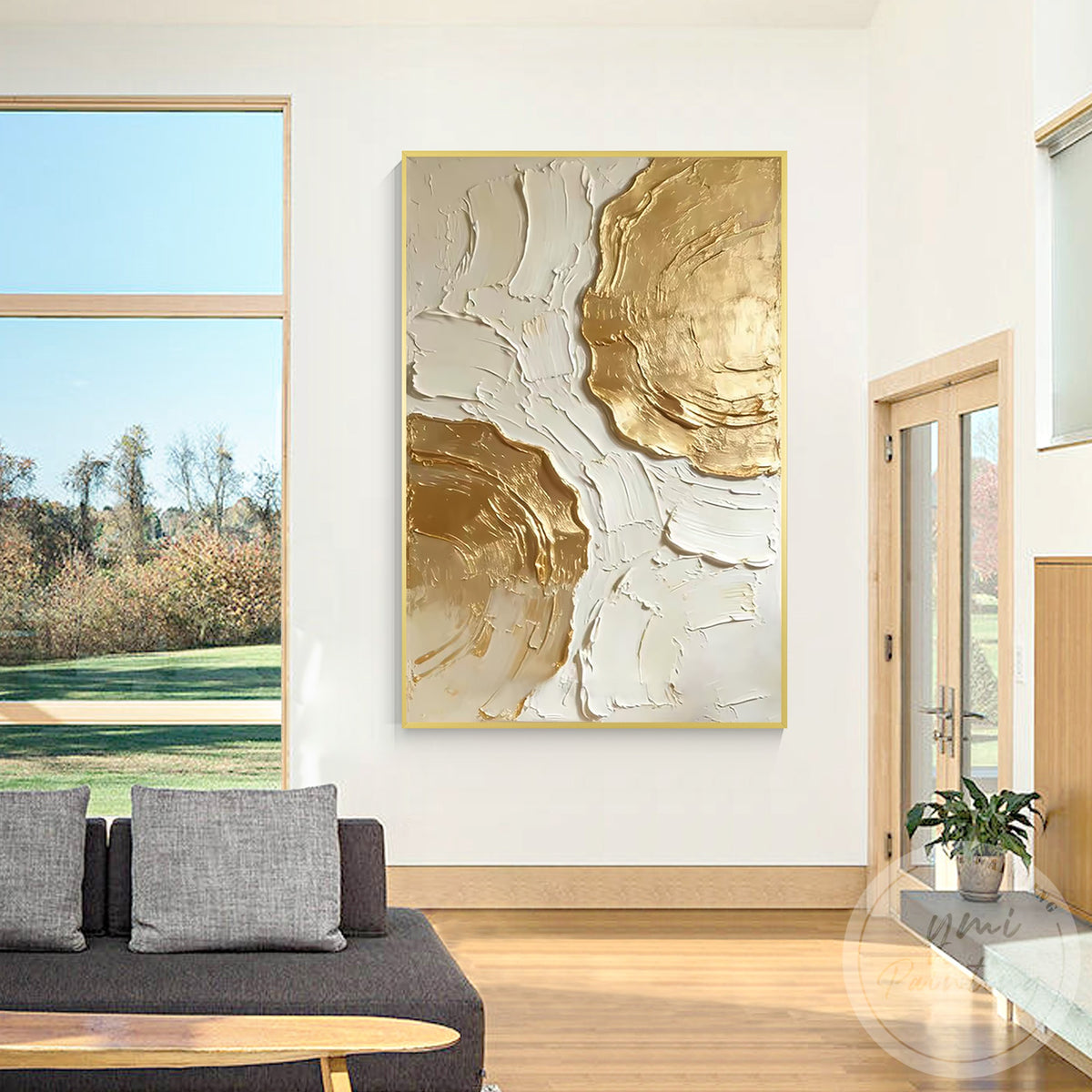 Champagne metallic canvas wall decor for modern interiors