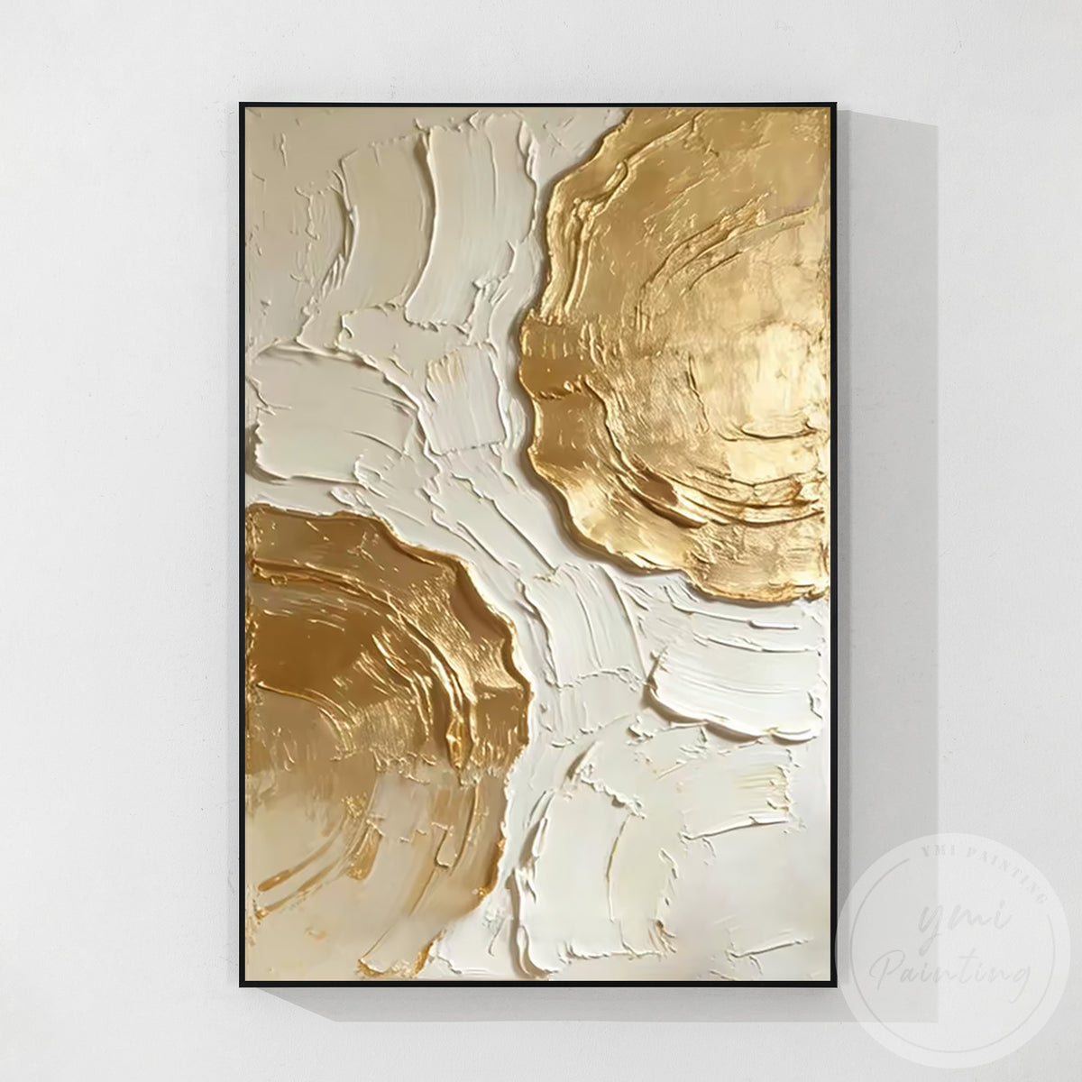 Luxury abstract canvas artwork with champagne gold tones