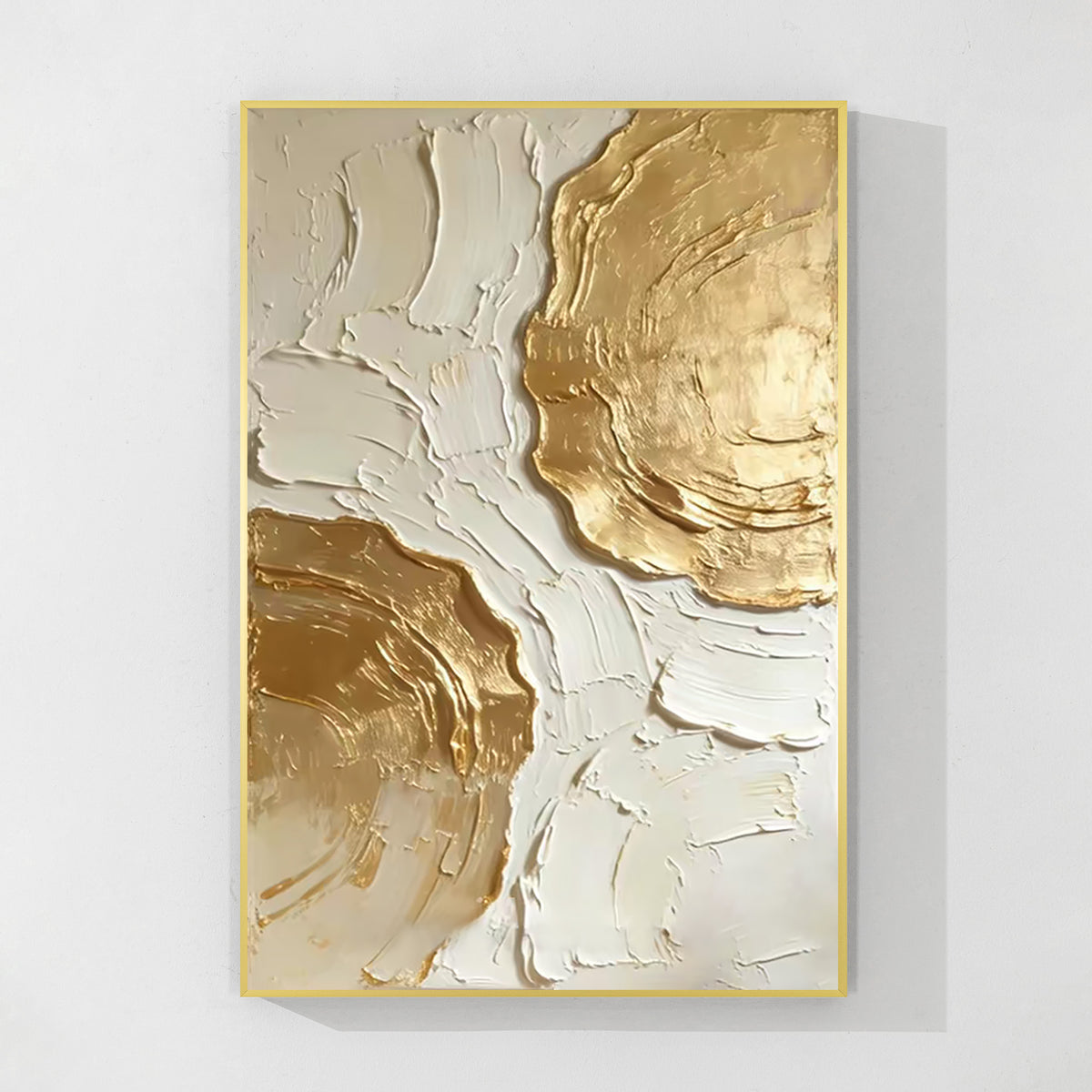 Luxury gold abstract painting on textured acrylic canvas