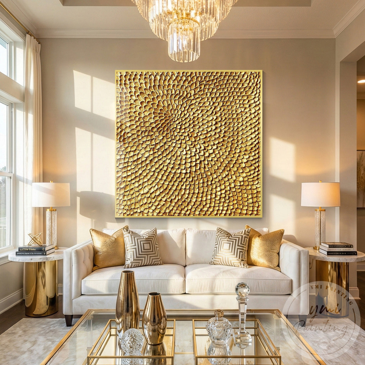 Luxury gold relief wall decor for modern living room