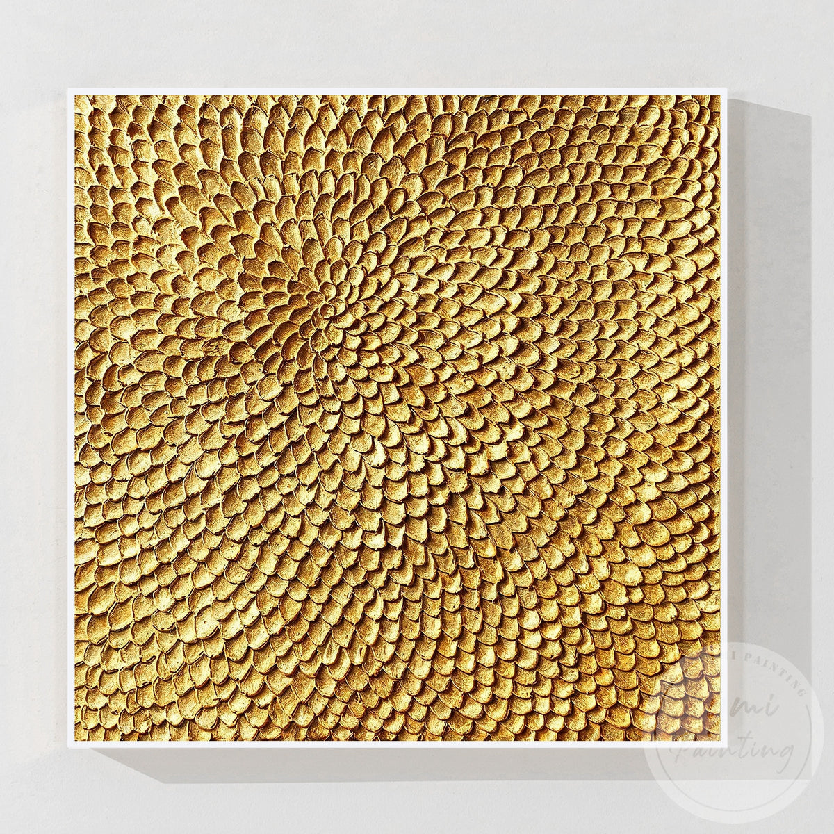 Gold sculptural relief wall art with scale texture