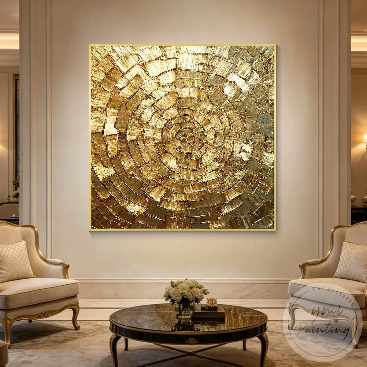 Luxury 3D gold textured painting for living room