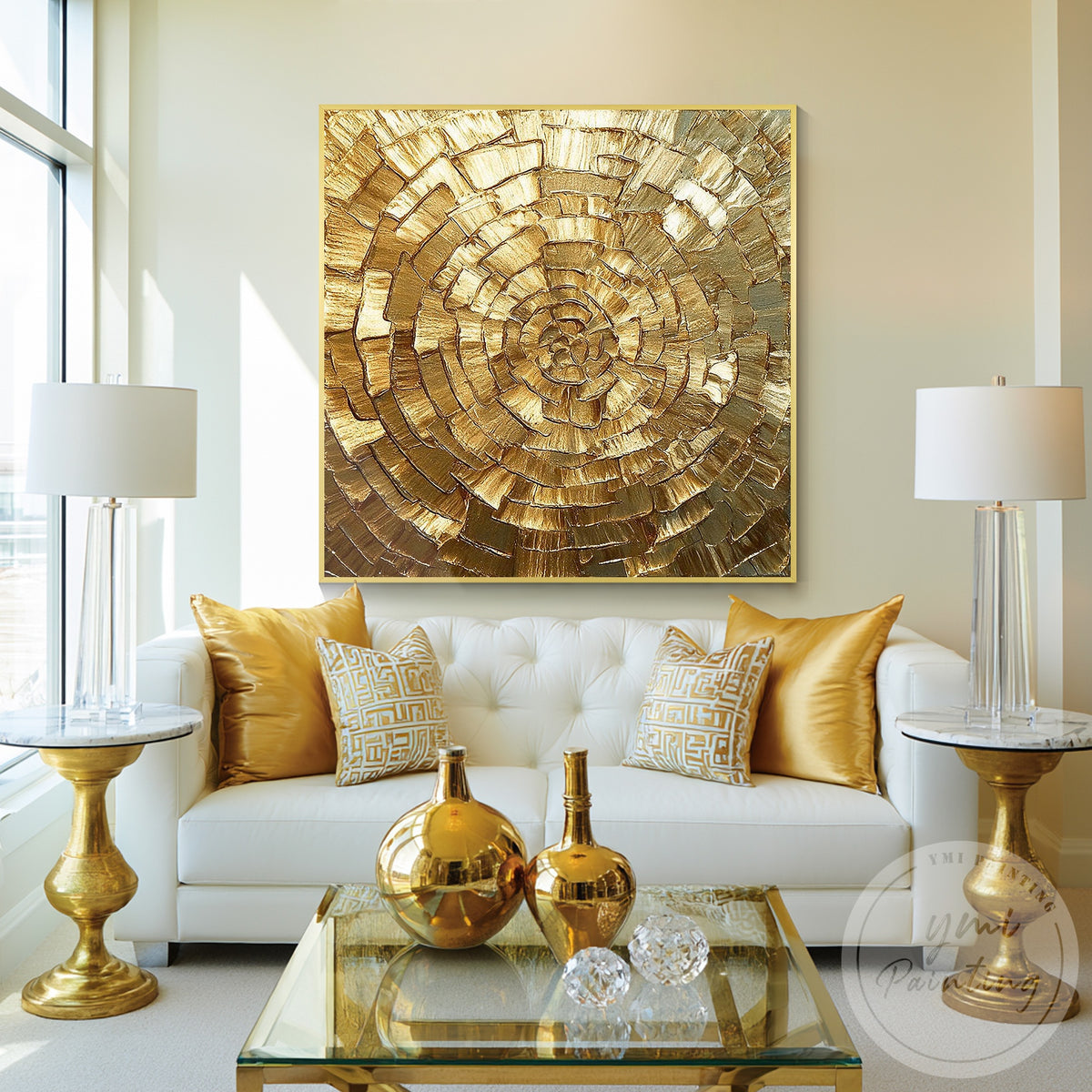 Gold spiral relief artwork with raised texture
