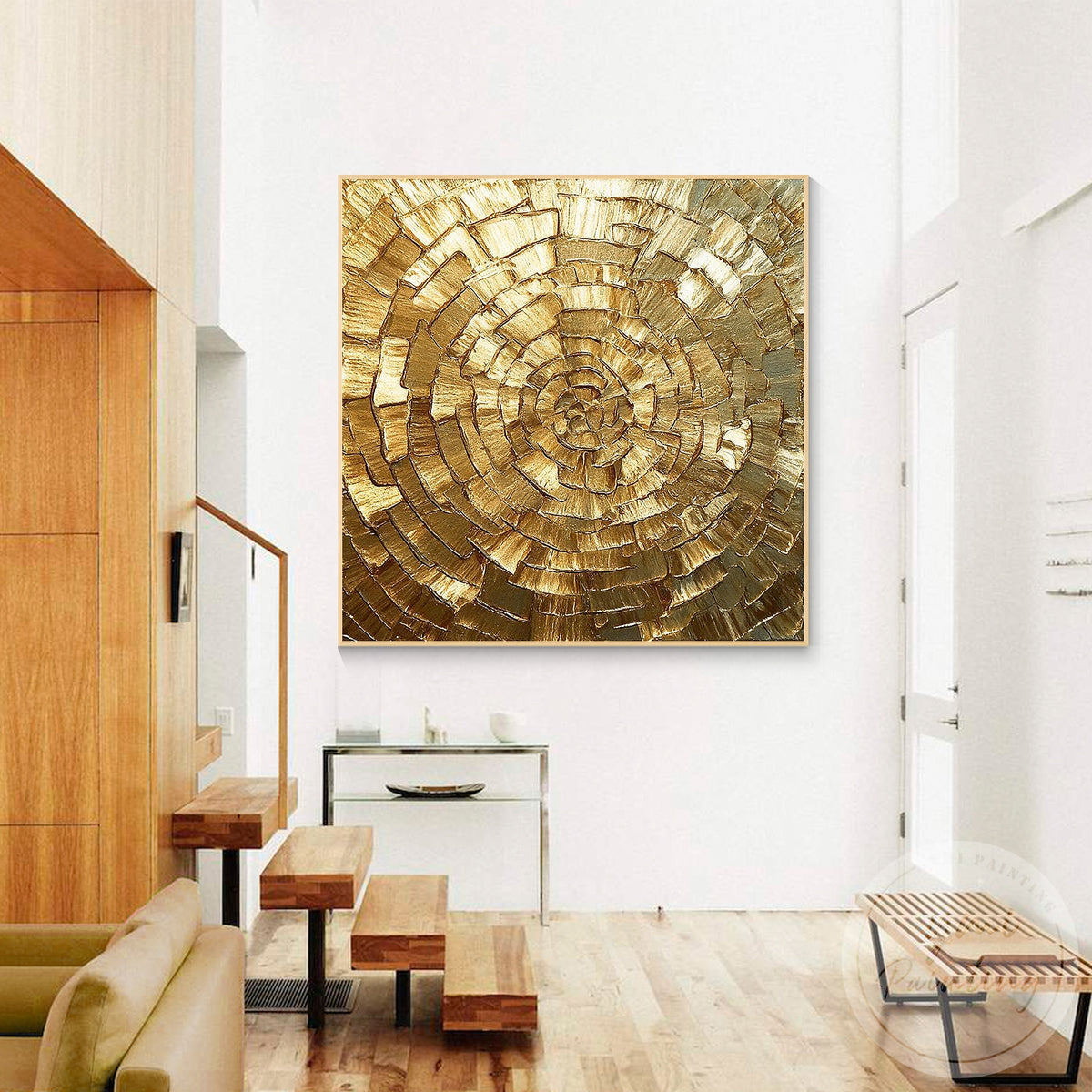 3D gold spiral abstract painting on canvas