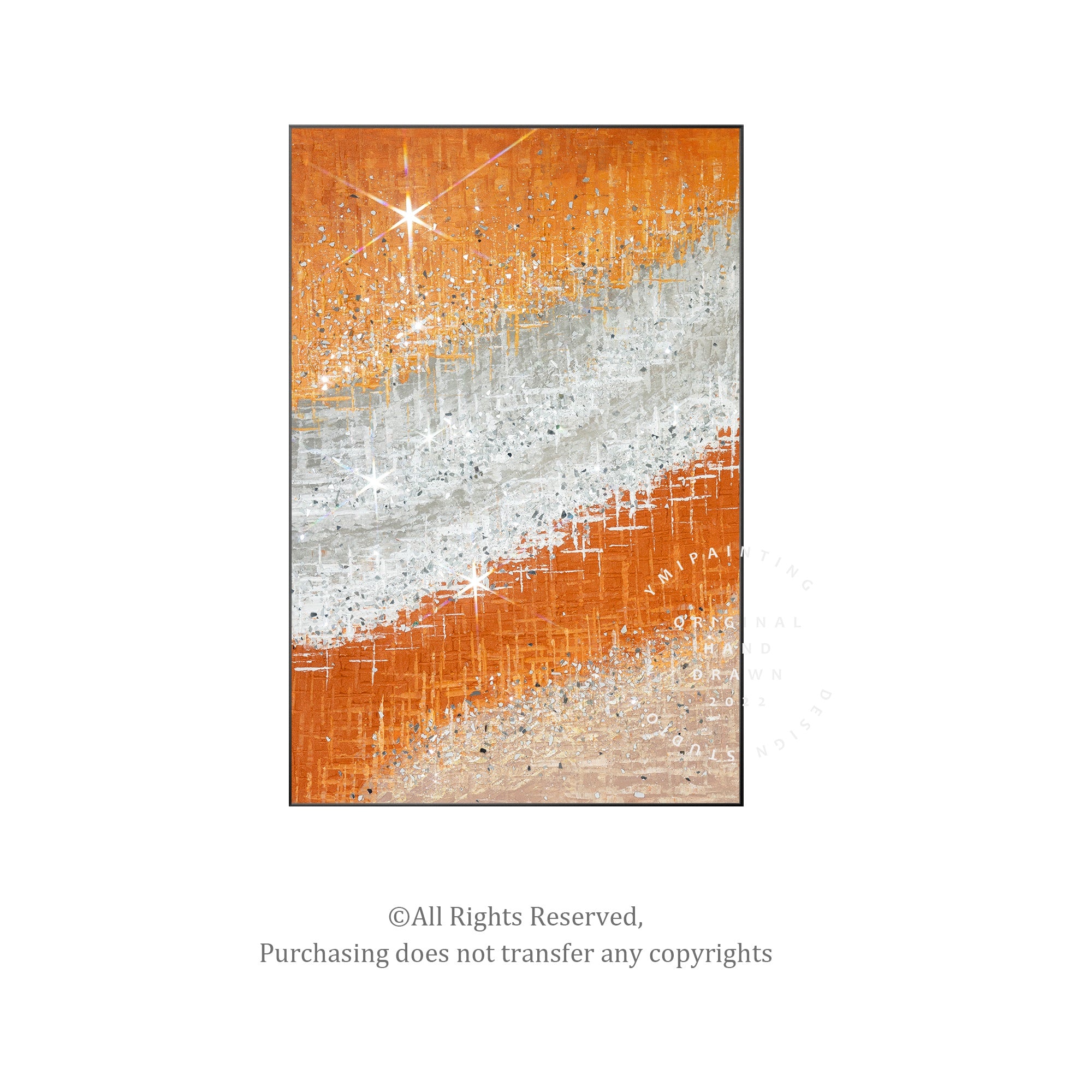Premium handmade crushed glass canvas art with warm orange tones and sparkling luxury finish
