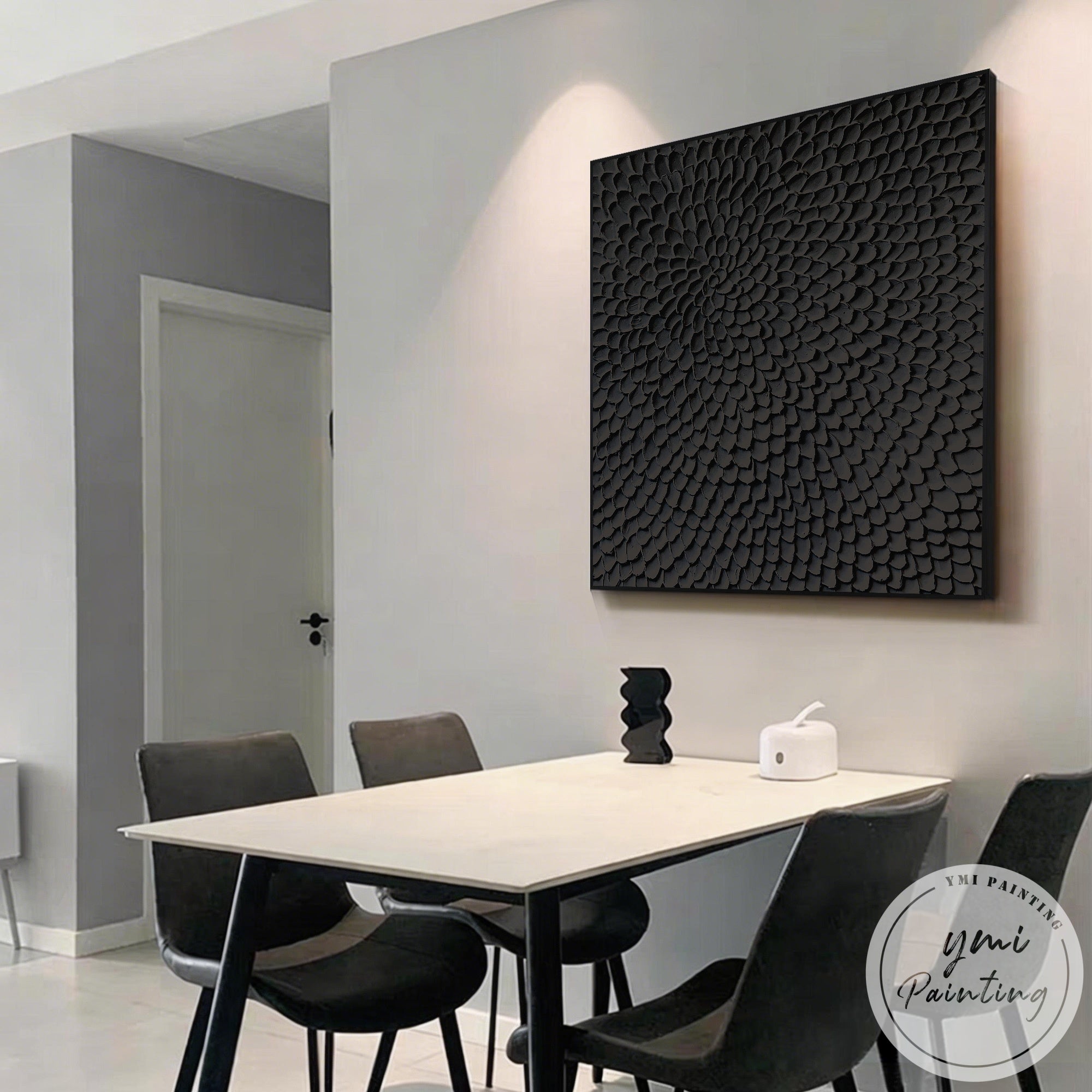 Contemporary matte black statement wall art for minimalist home