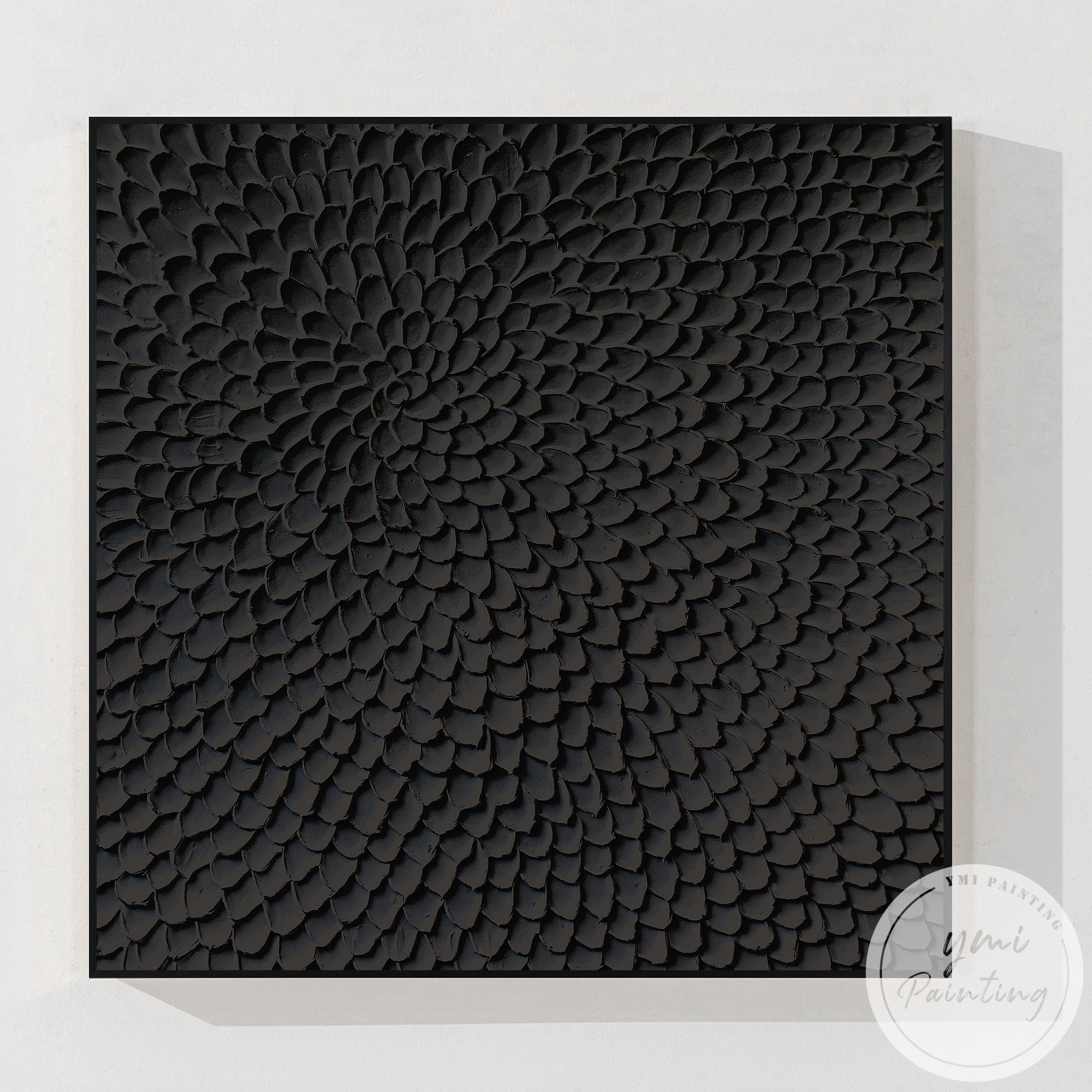 Bold matte black abstract petal texture painting wall decoration