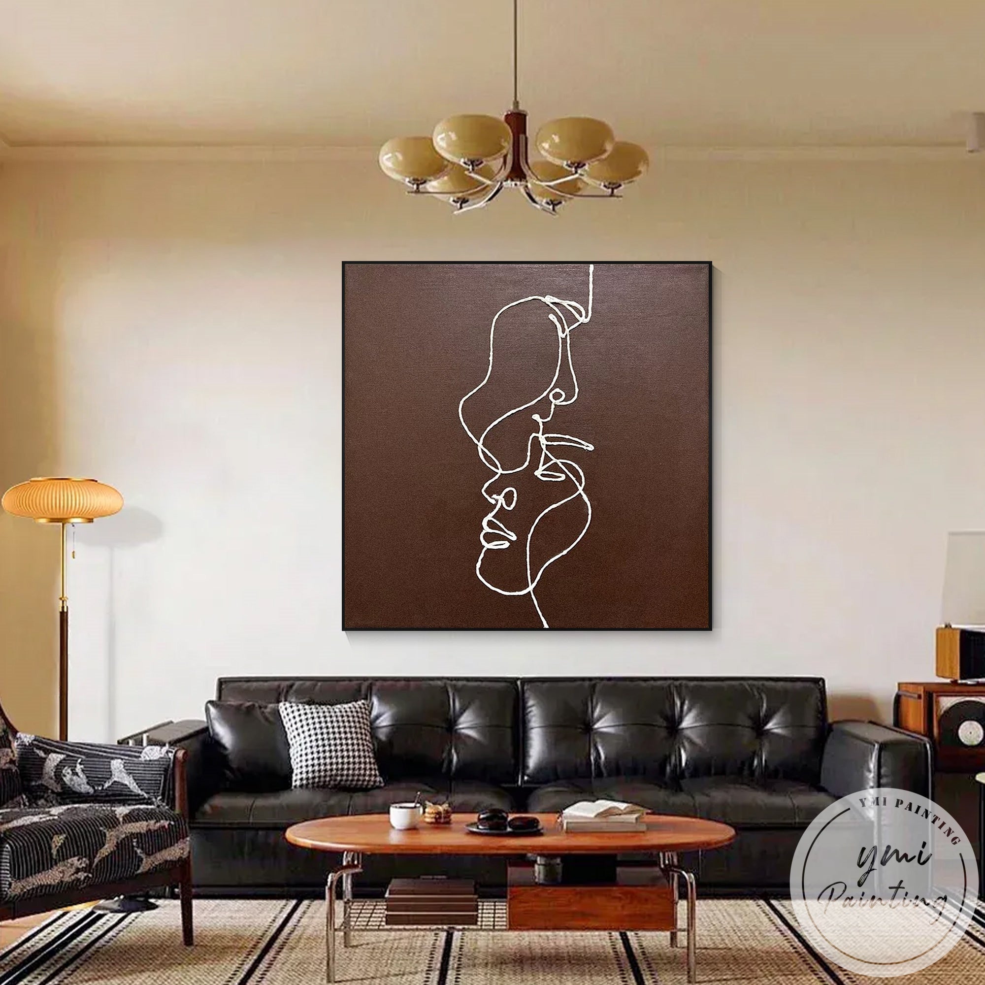 Continuous line face drawing modern wall decor canvas