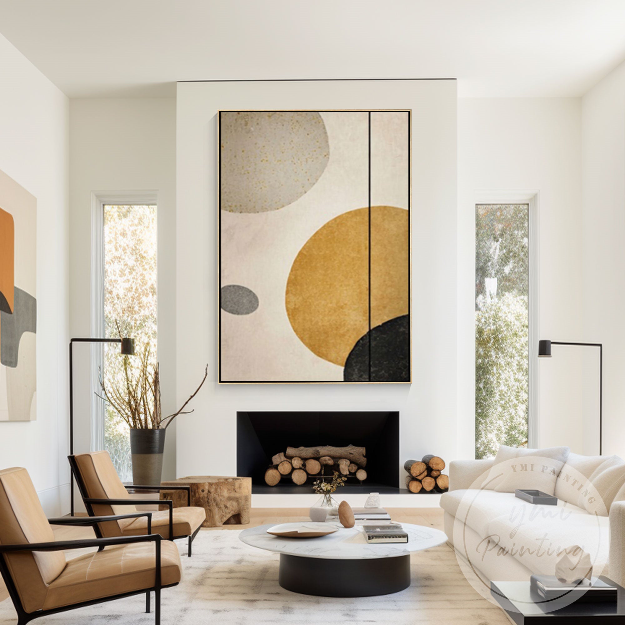 Abstract minimalist circle composition wall art for living room