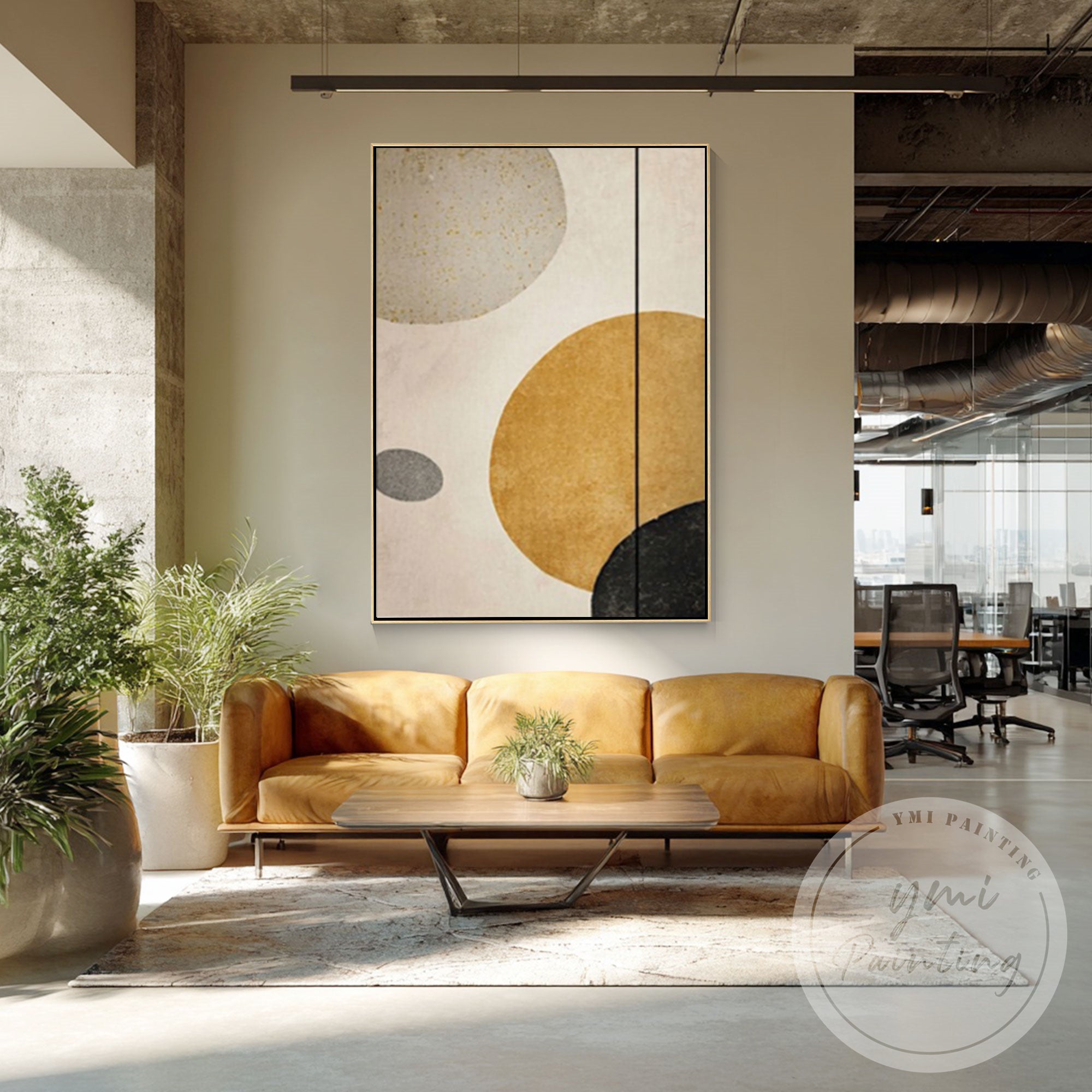 Modern Scandinavian abstract circle painting on canvas