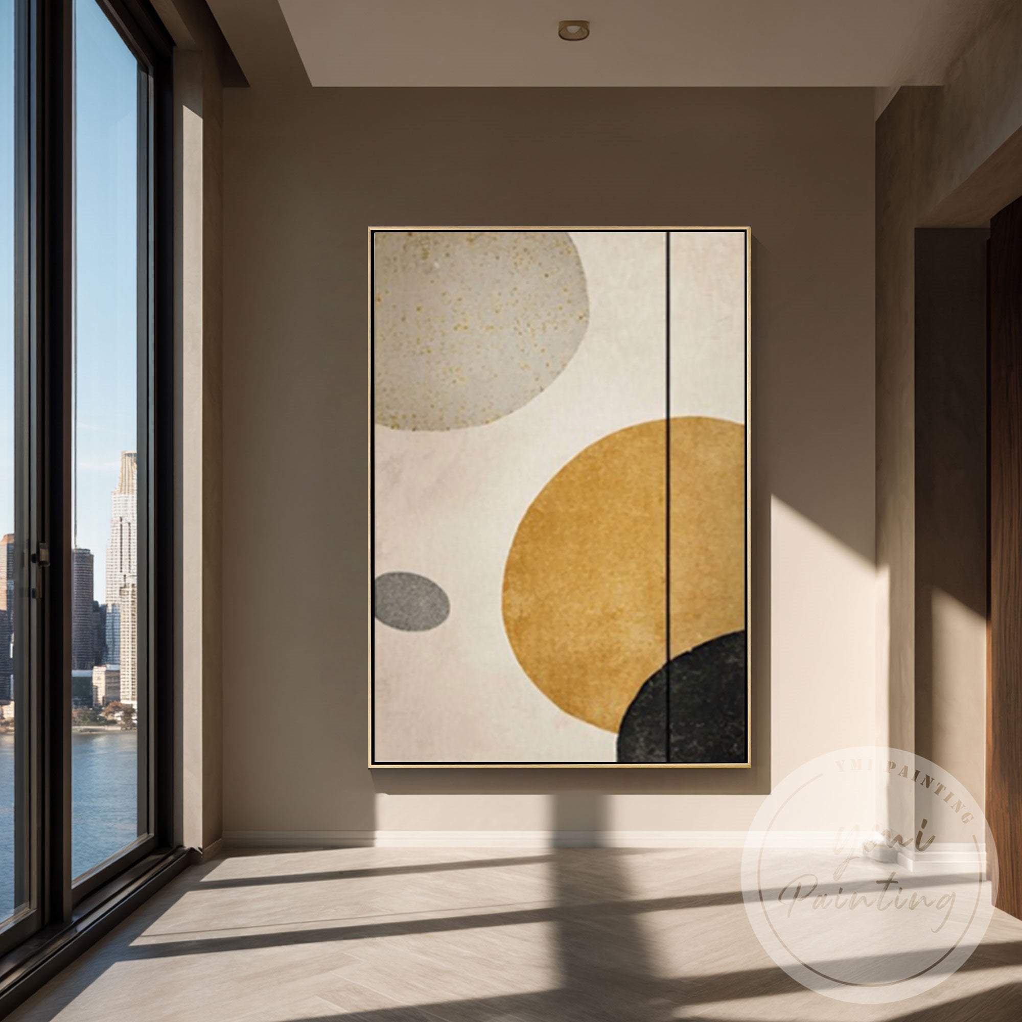 Neutral beige and gold geometric wall decor artwork