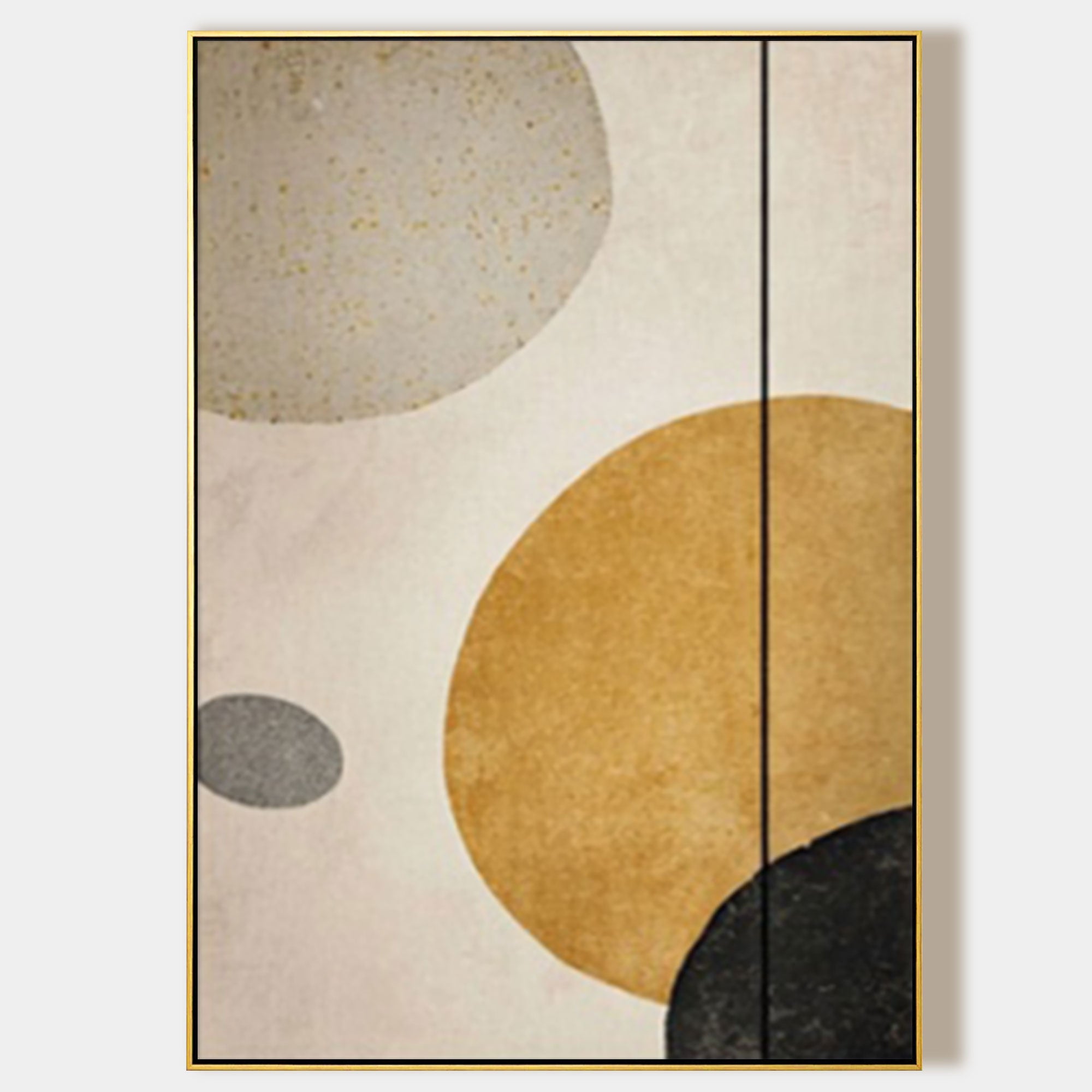 Minimalist geometric wall art with beige and gold circle design