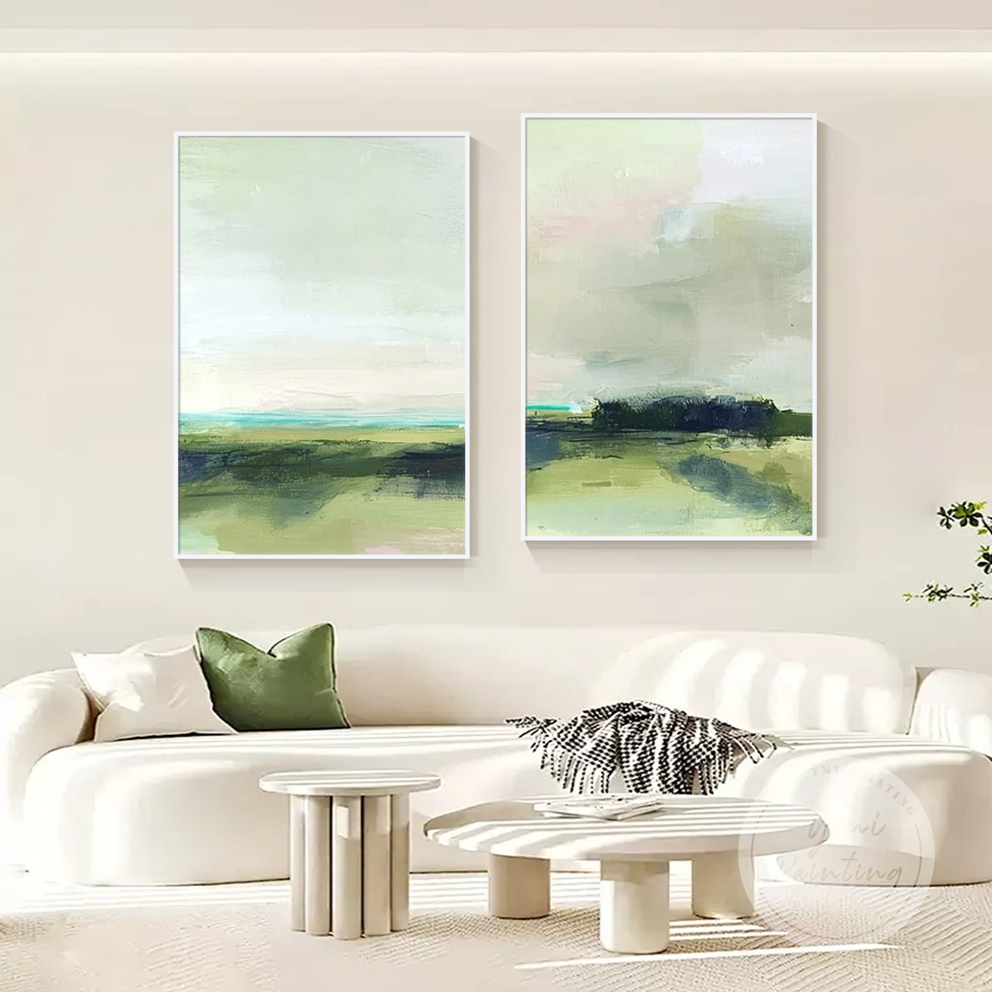 textured abstract wall art diptych on console table wall