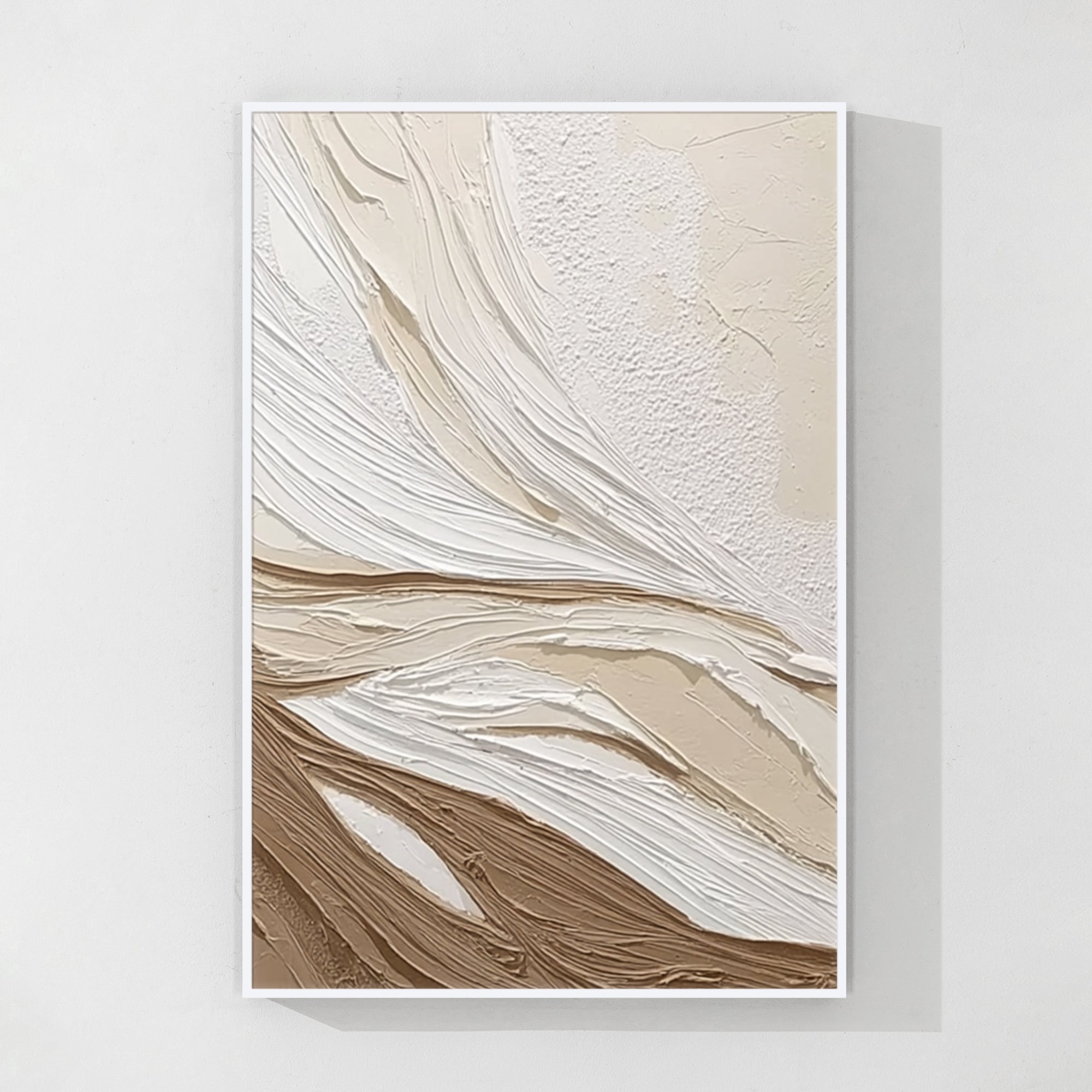 abstract collage wall art in modern living room interior