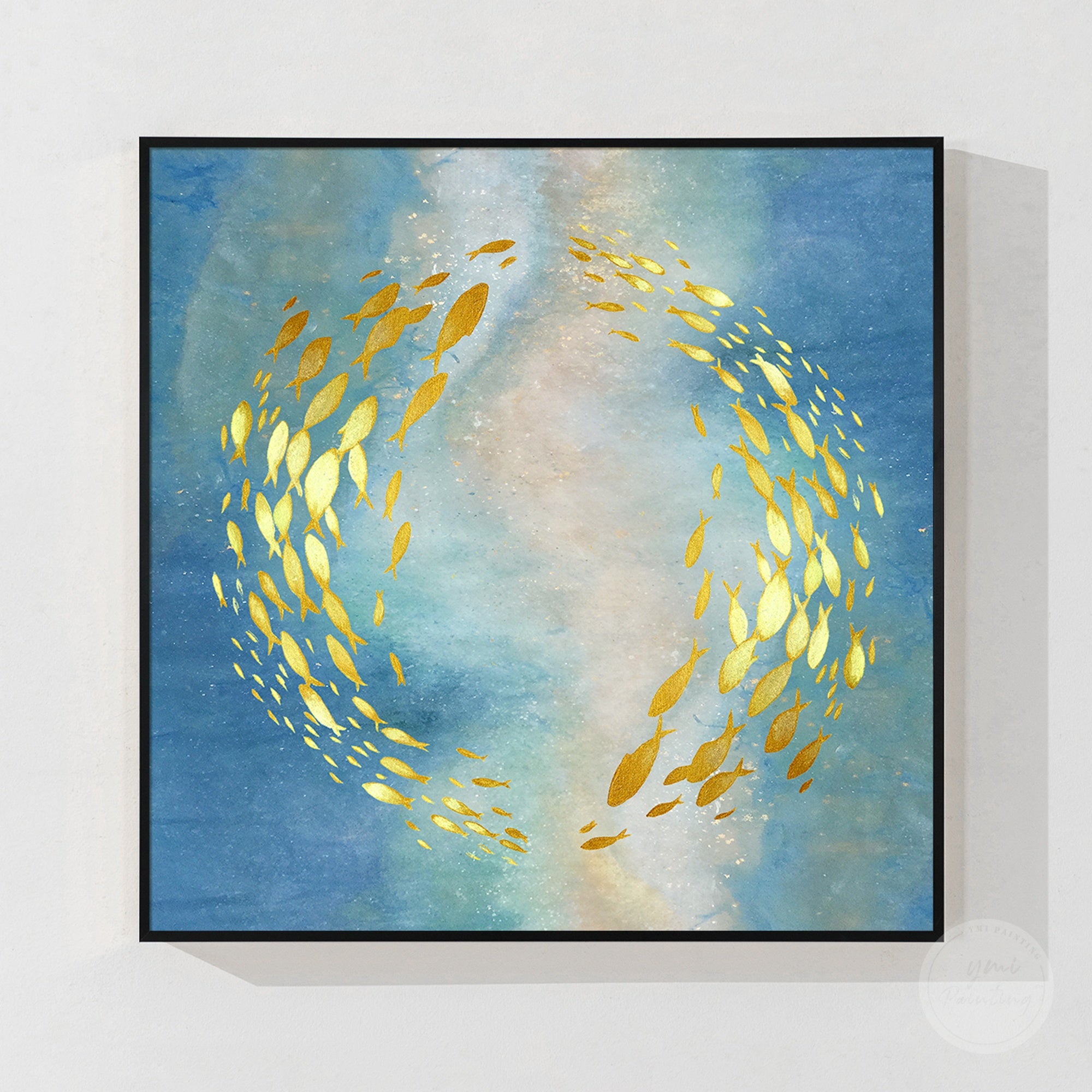 Modern Asian wall art with koi fish design, elegant golden highlights, and sophisticated home decoration