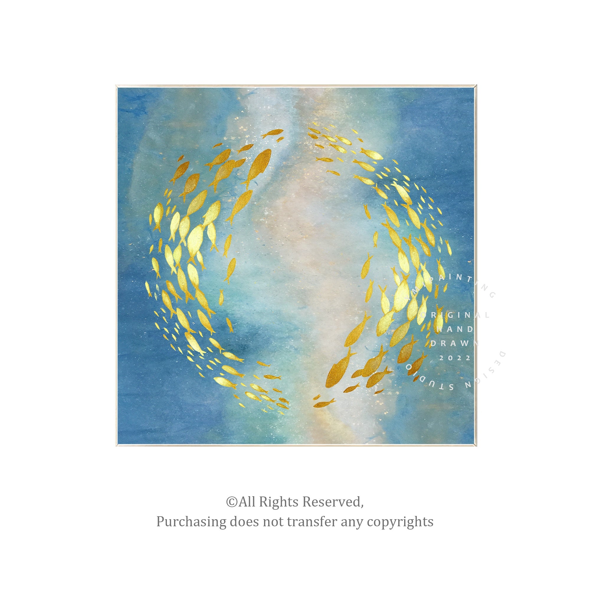Unique handmade koi fish painting with luxury gold leaf finish and peaceful Zen inspired aesthetic