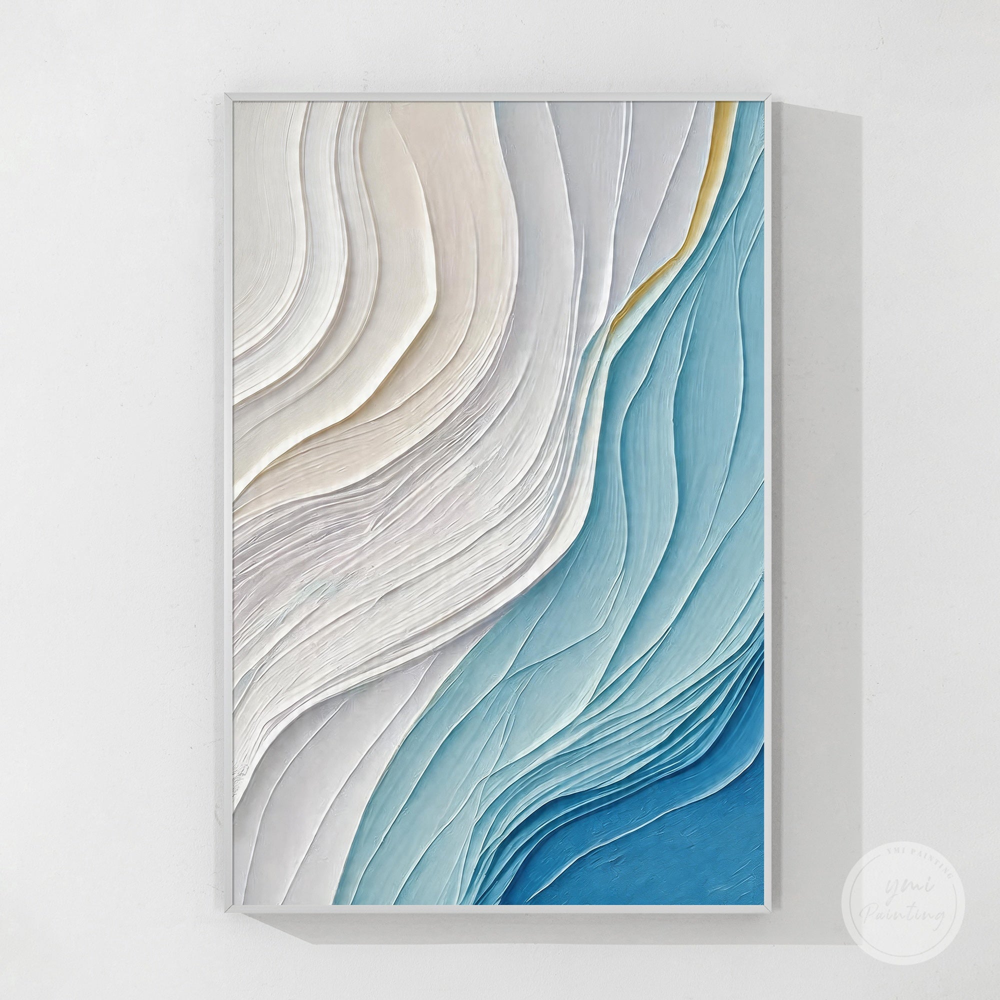 beige blue fluid abstract painting