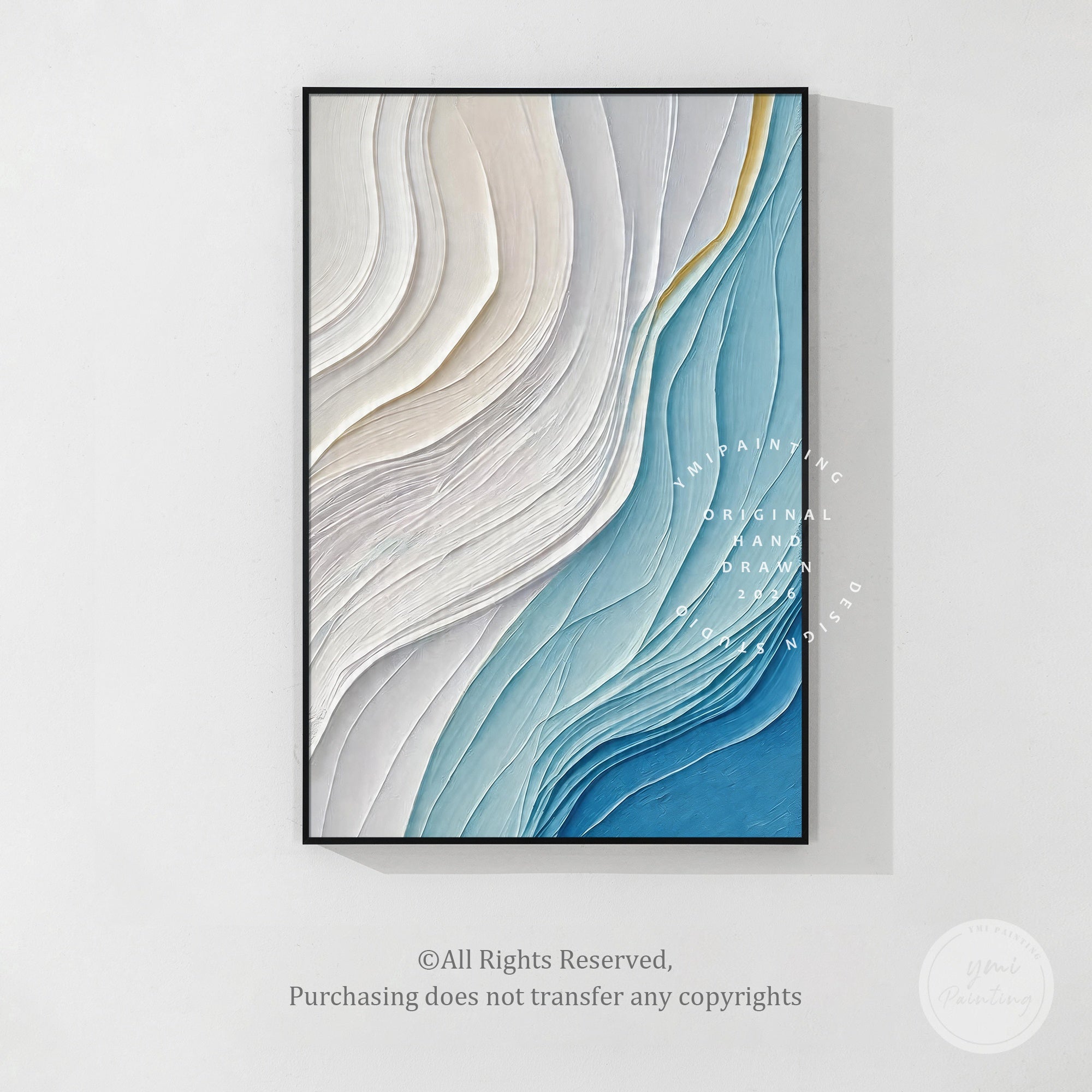 abstract blue wave textured wall art