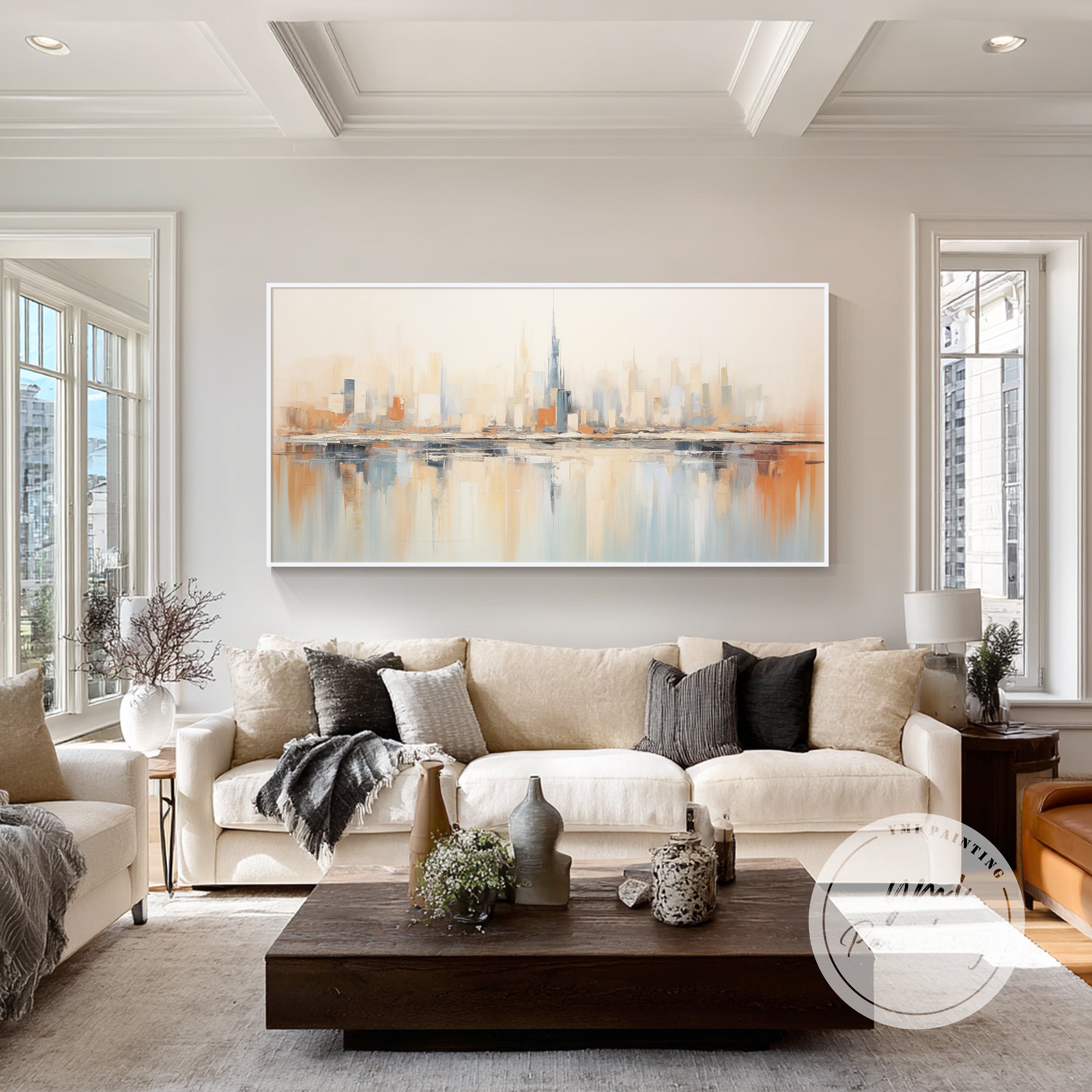 Abstract Dubai skyline painting above sofa wall decor
