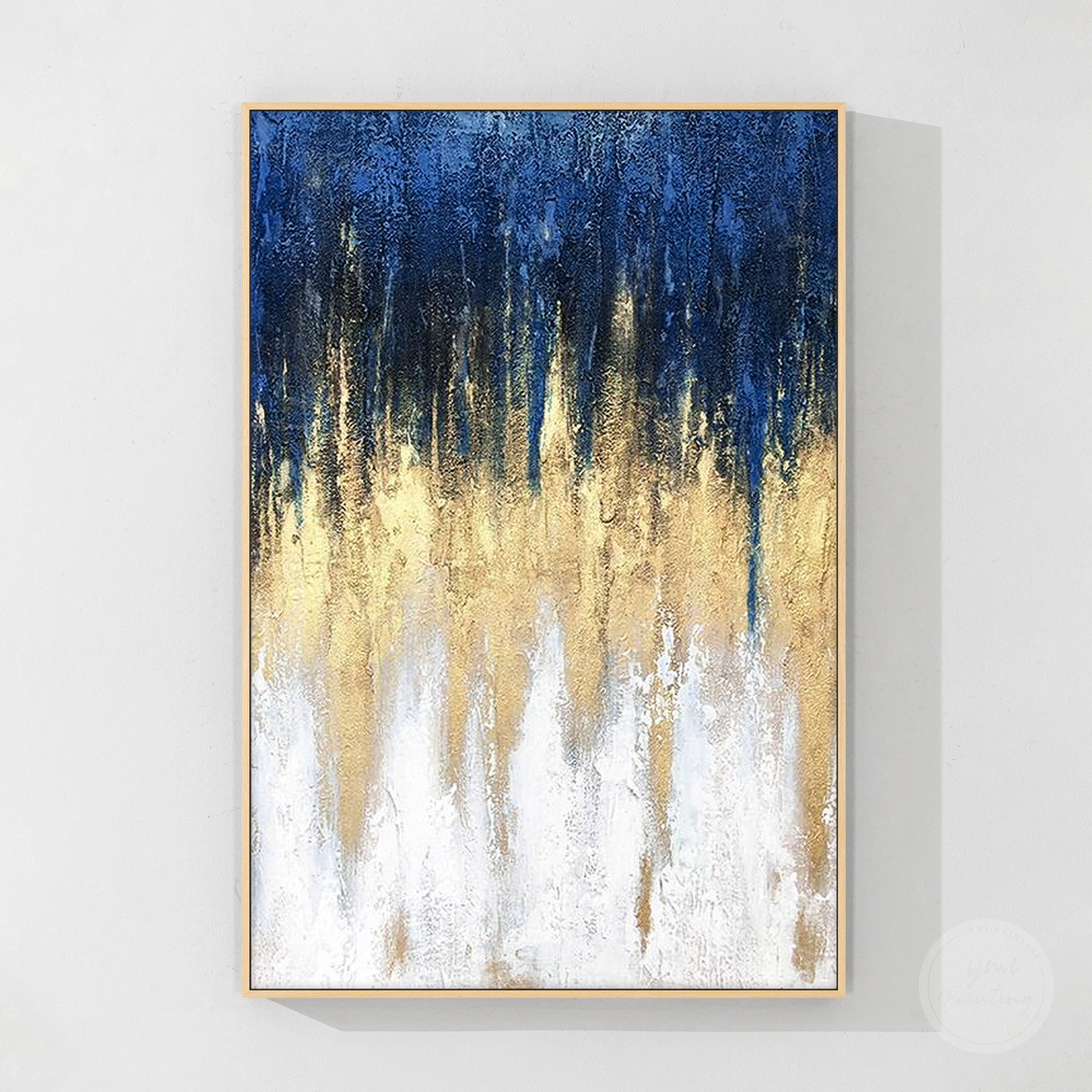 Unique handmade gold leaf art painting with rich gold details and sophisticated modern wall decoration