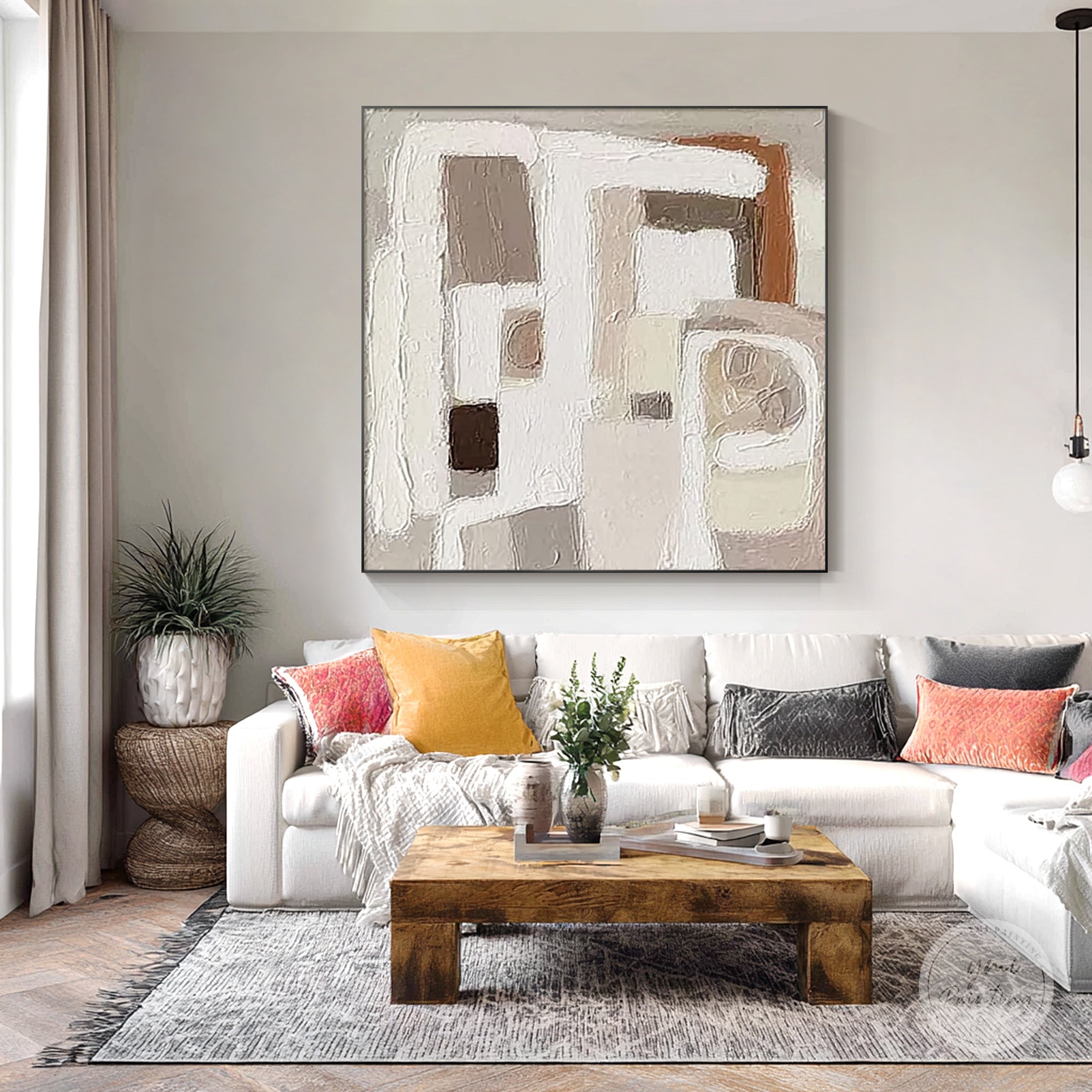 beige and taupe abstract artwork thick brush texture