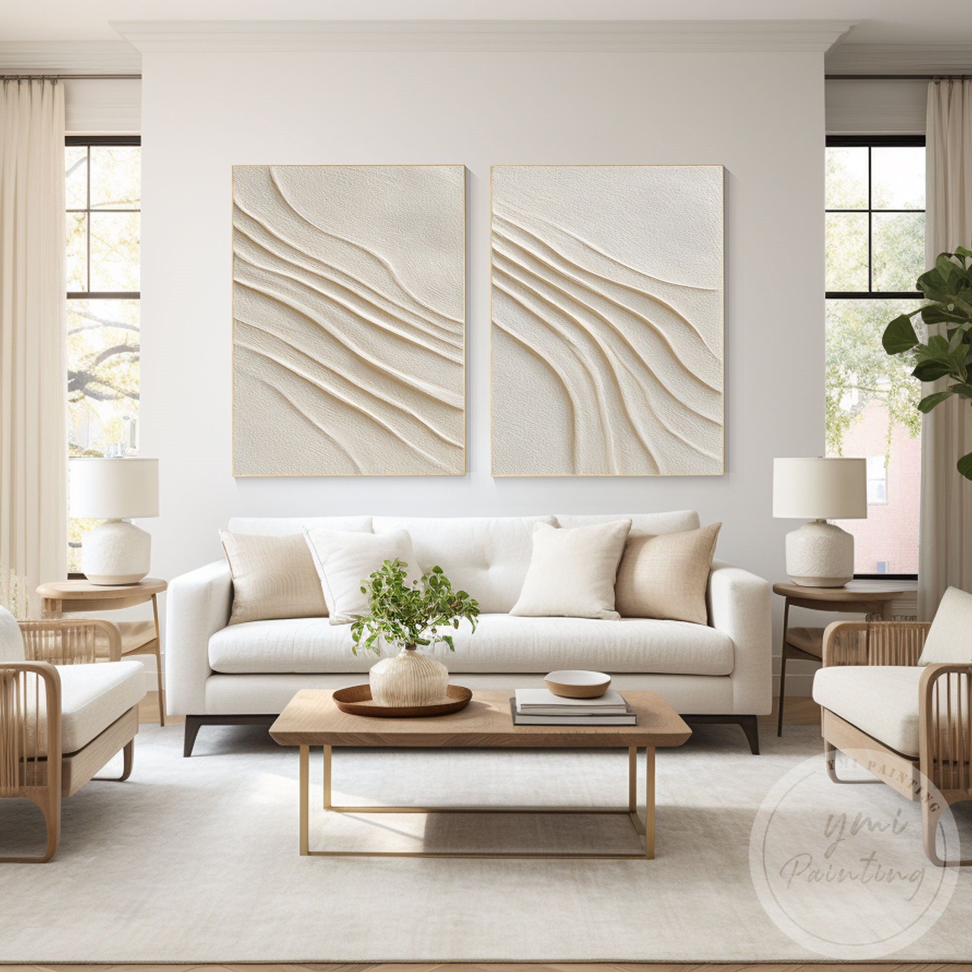Textured plaster beige wall art Scandinavian minimalist decor