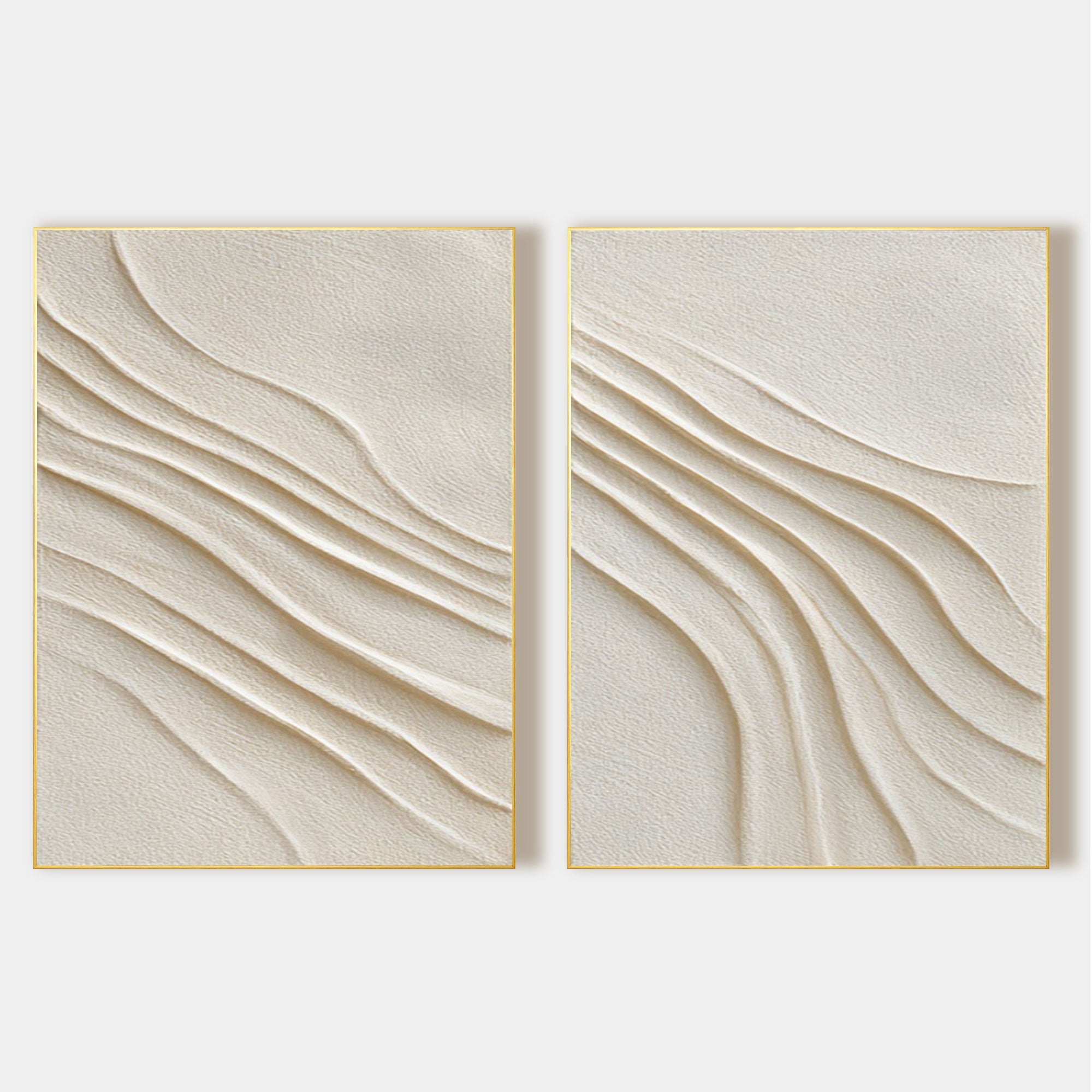 Modern organic flow wall art set of 2 beige textured canvas