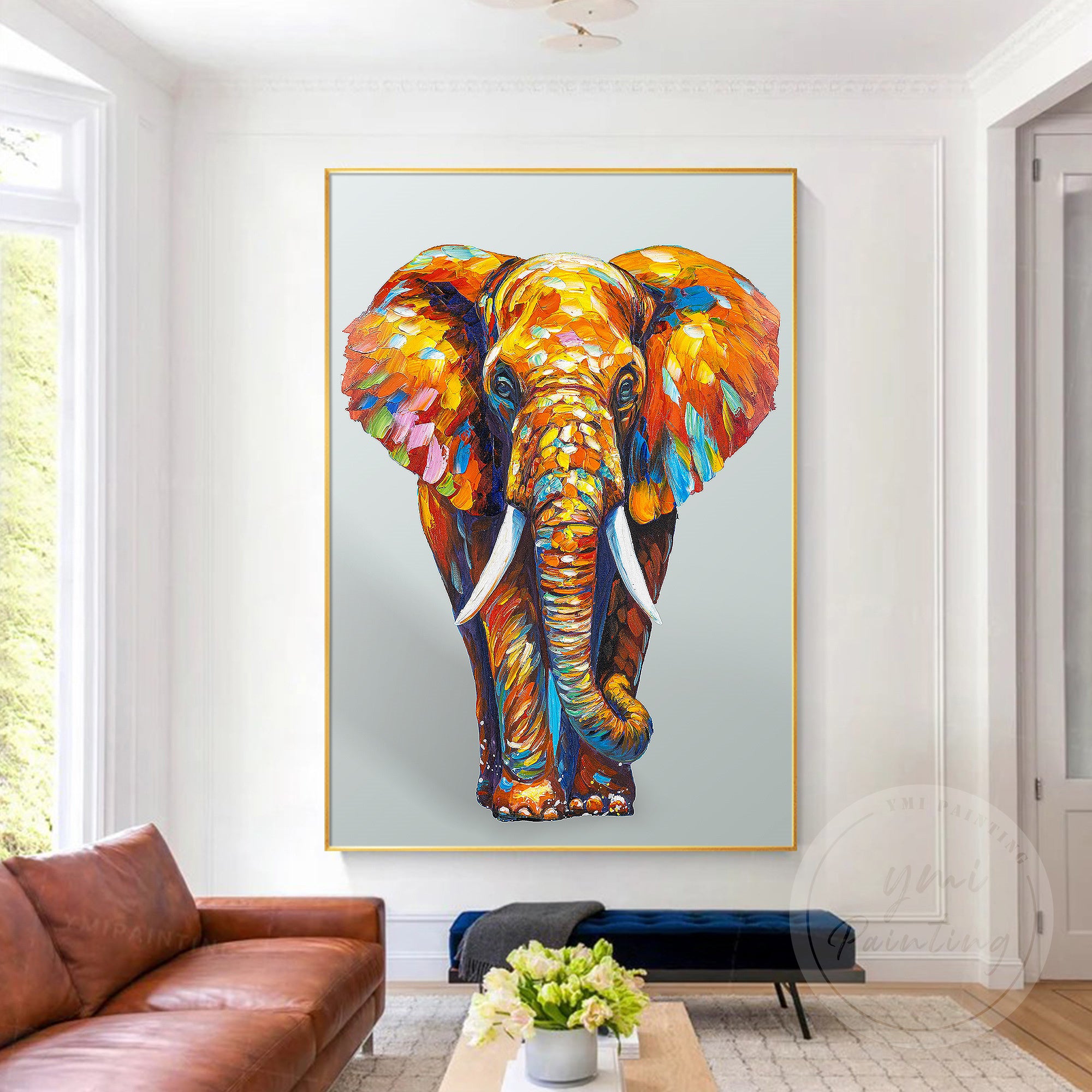 Modern pop-art style elephant painting with vibrant colors