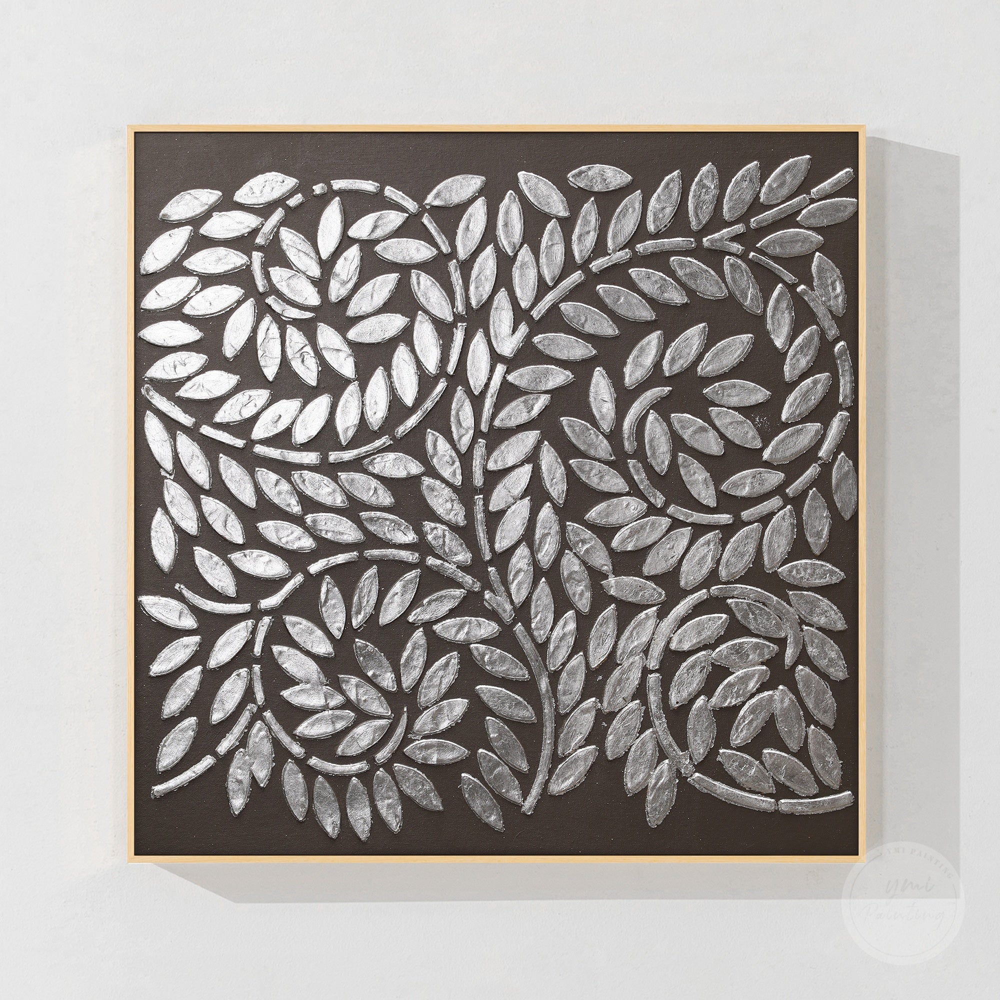 Premium silver leaf painting with textured metallic finish and elegant tree of life design for luxury interiors