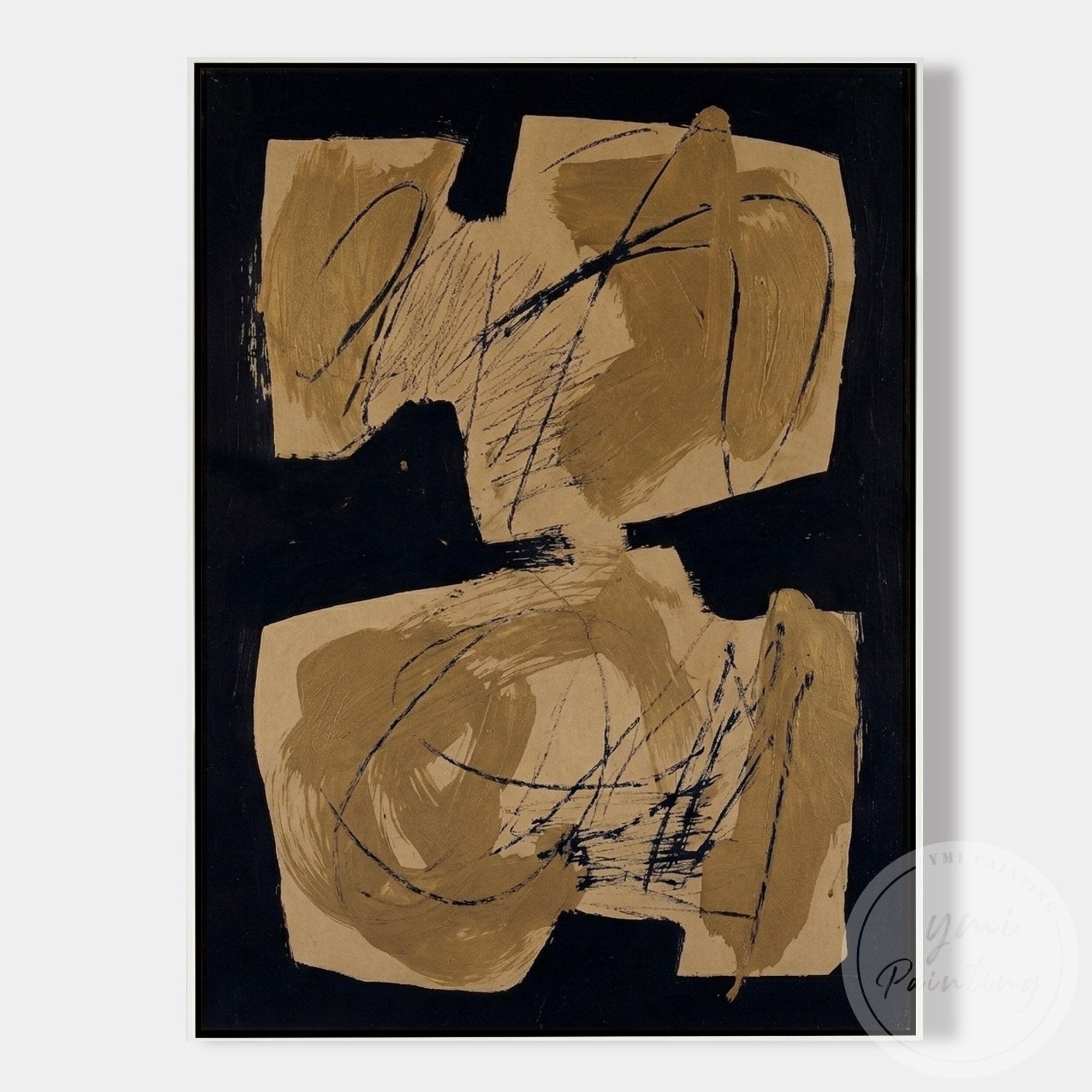 Beige black modern canvas painting for office decoration
