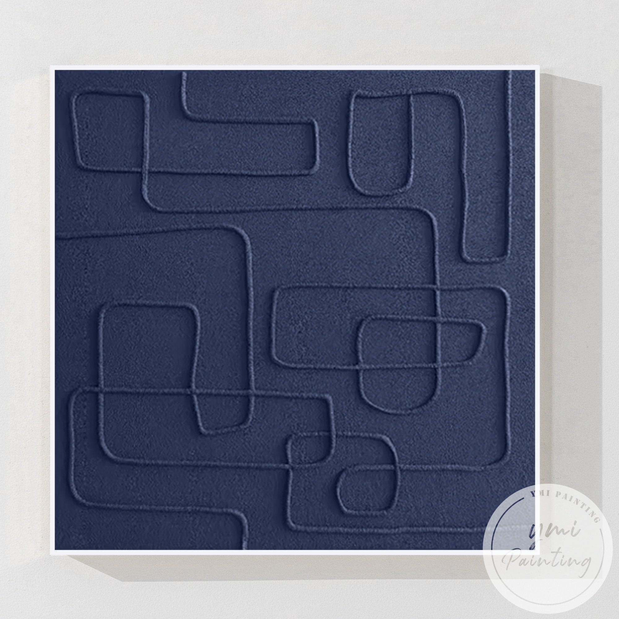 Navy blue 3D texture square abstract canvas wall art extra large