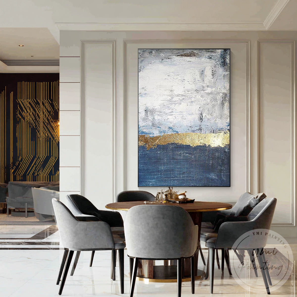 Gold accent coastal wall art on textured canvas