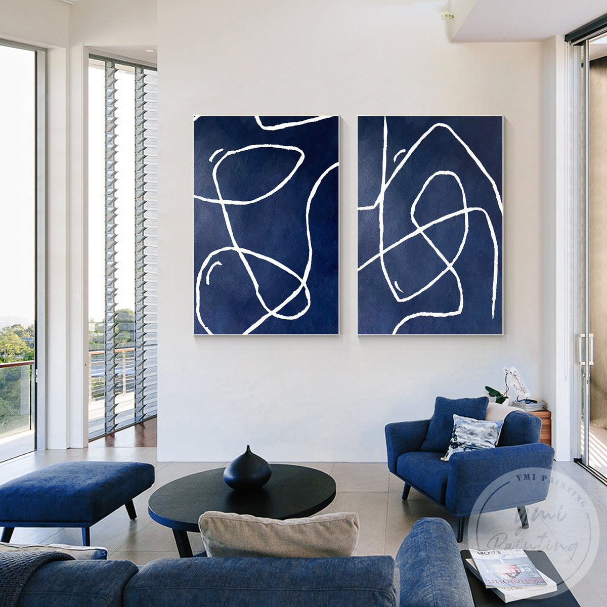 Minimalist framed canvas diptych for living room decoration
