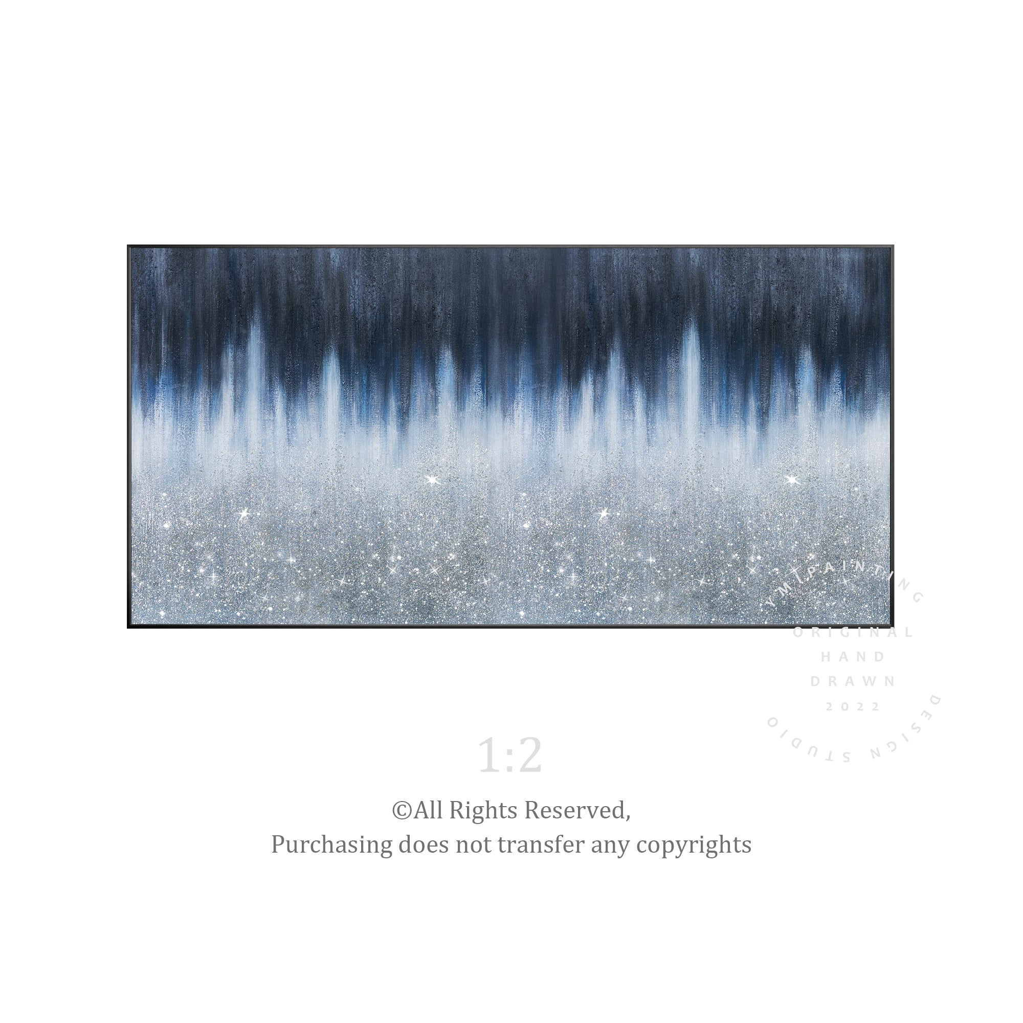 Unique navy crushed glass canvas painting with 3D texture, glitter accents, and modern home wall decoration