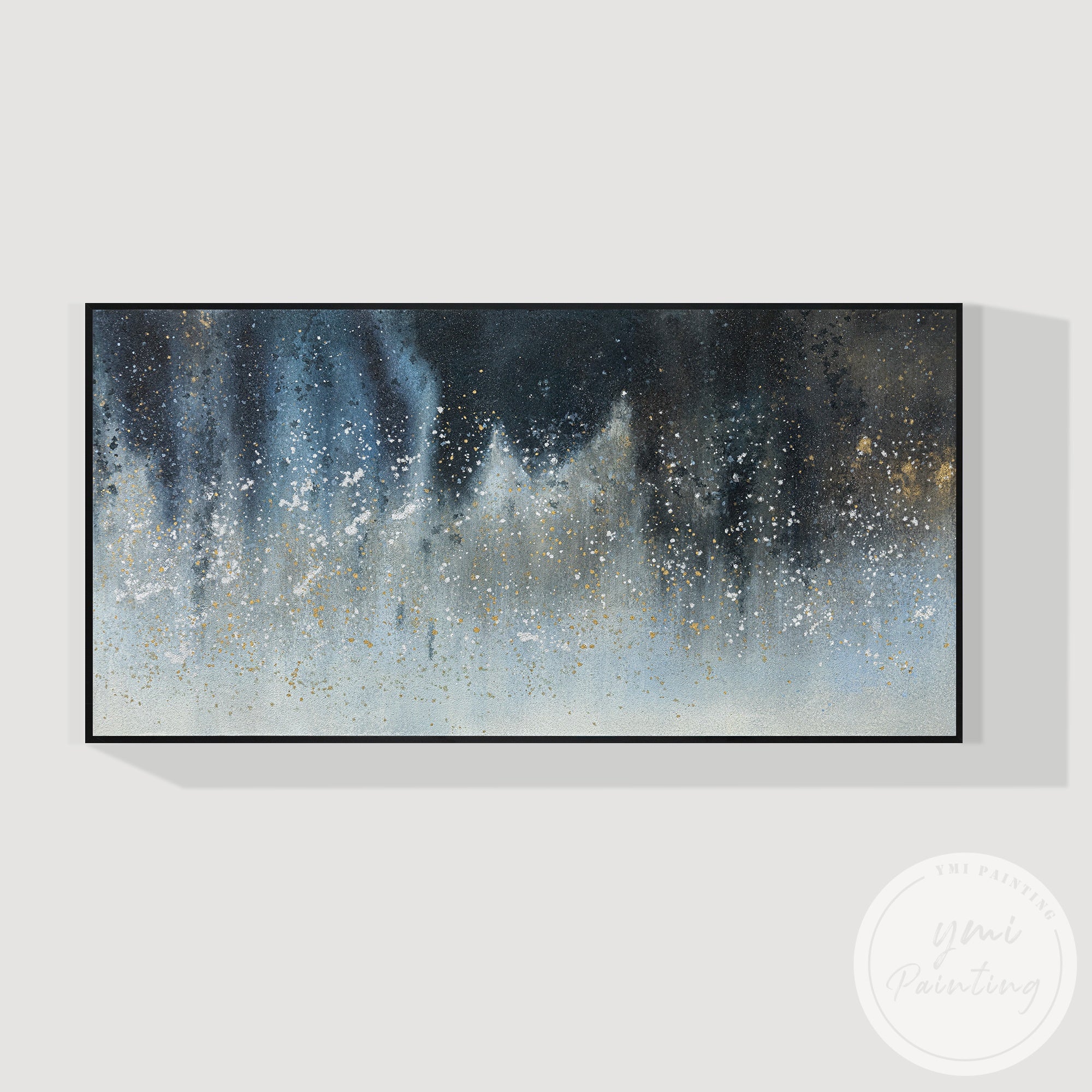 Luxury navy and gold wall painting for upscale interior design