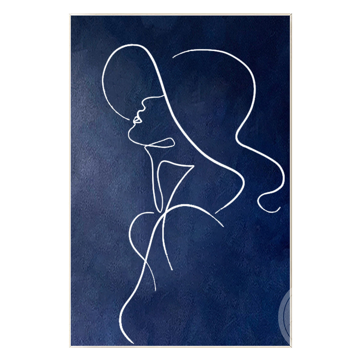 Minimalist female figure line art in navy blue