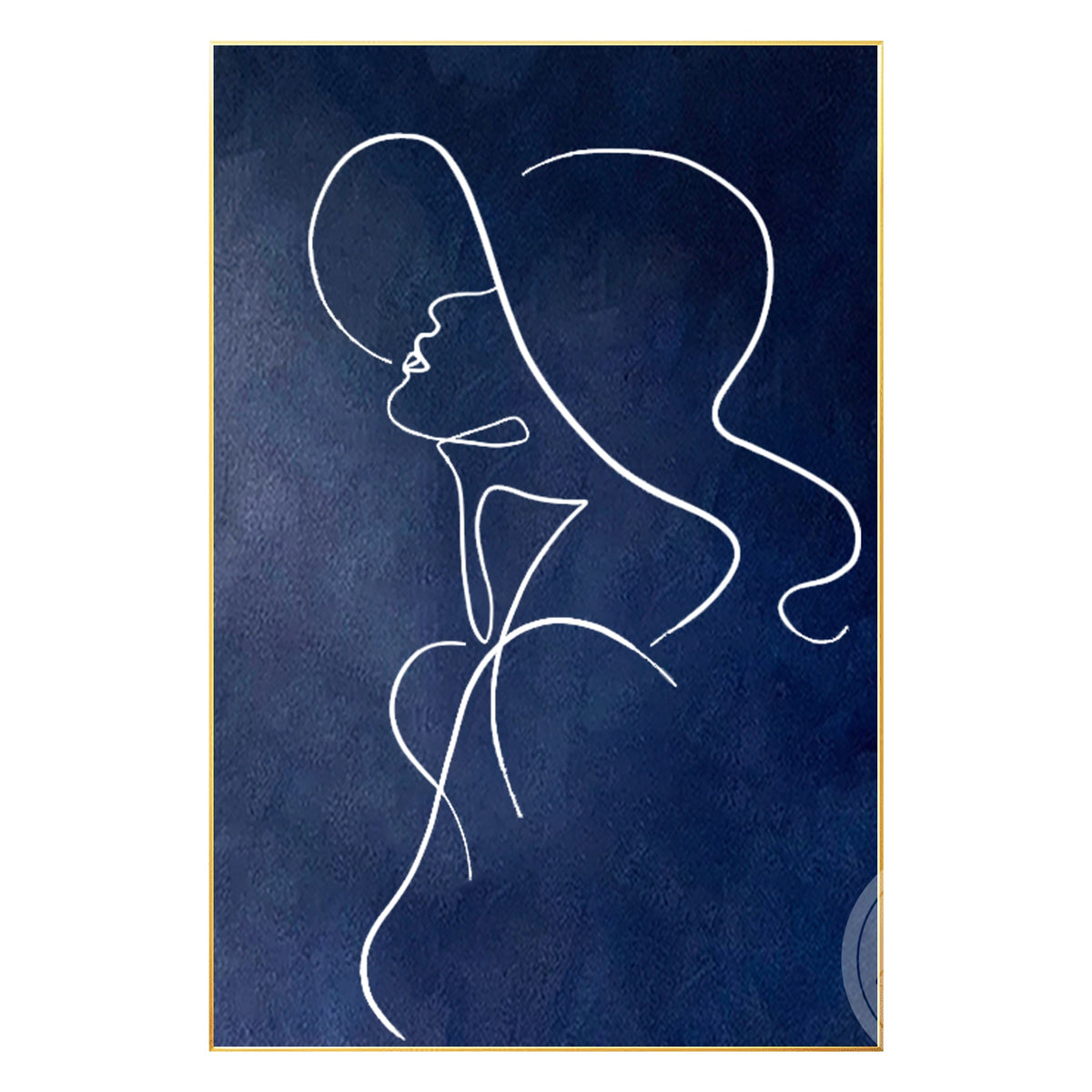 Navy blue one line art woman painting on canvas