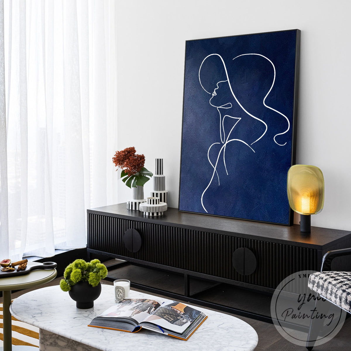 One-line woman canvas art for contemporary bedroom decor