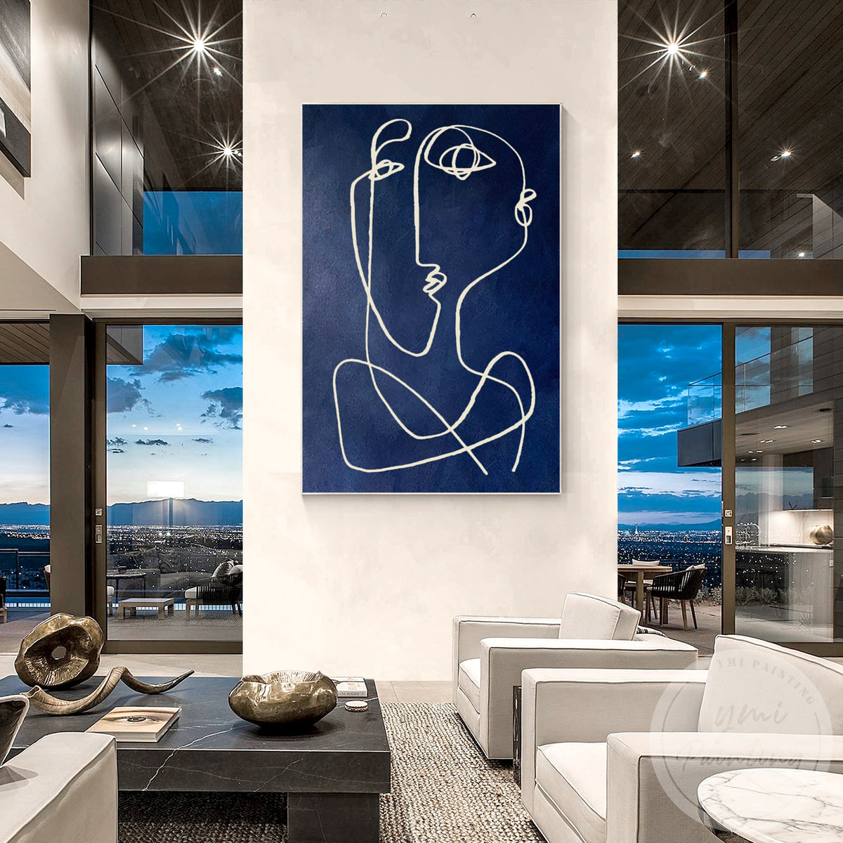 Textured navy blue abstract canvas painting for modern interiors
