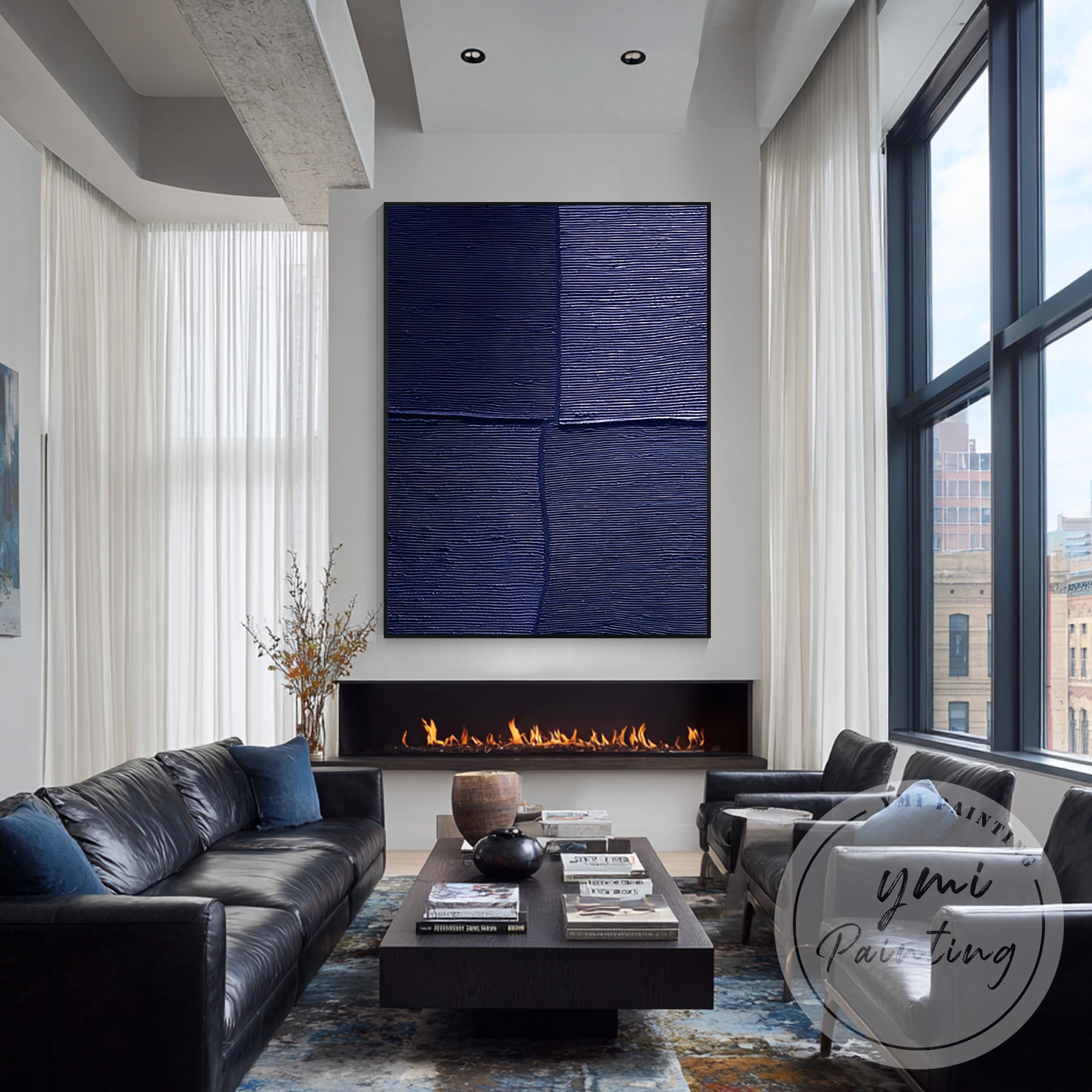 Modern minimalist navy blue luxury wall decor for living room