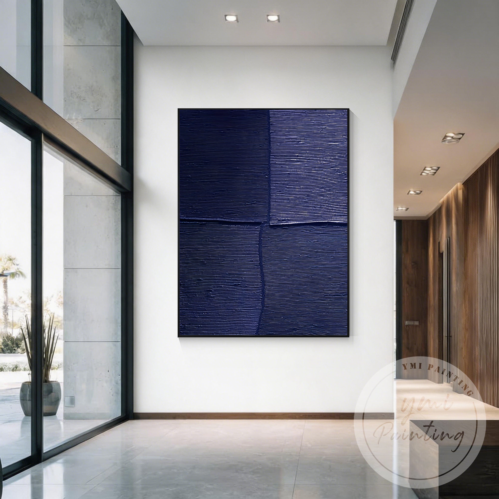 Luxury abstract navy blue canvas painting for bedroom decor