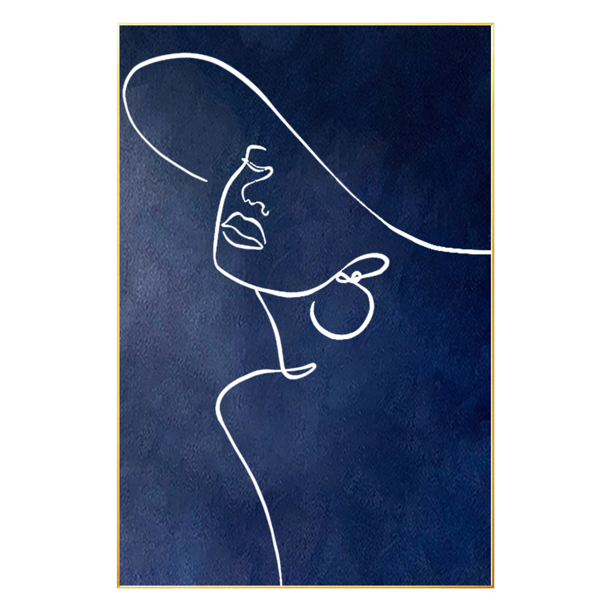 Navy blue woman line art original acrylic painting on canvas