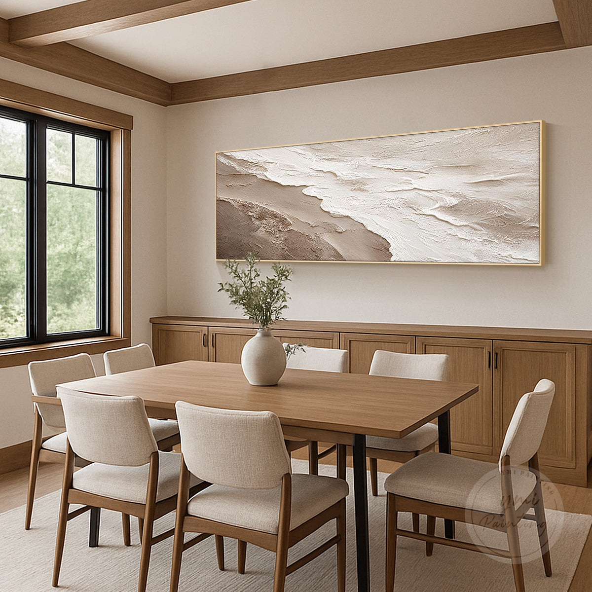 Neutral 3D textured canvas art with raised ridges and palette knife texture