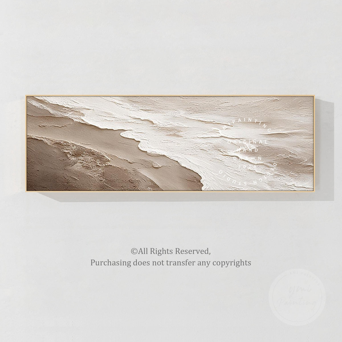 Neutral abstract wall art in a Japandi style interior with natural wood