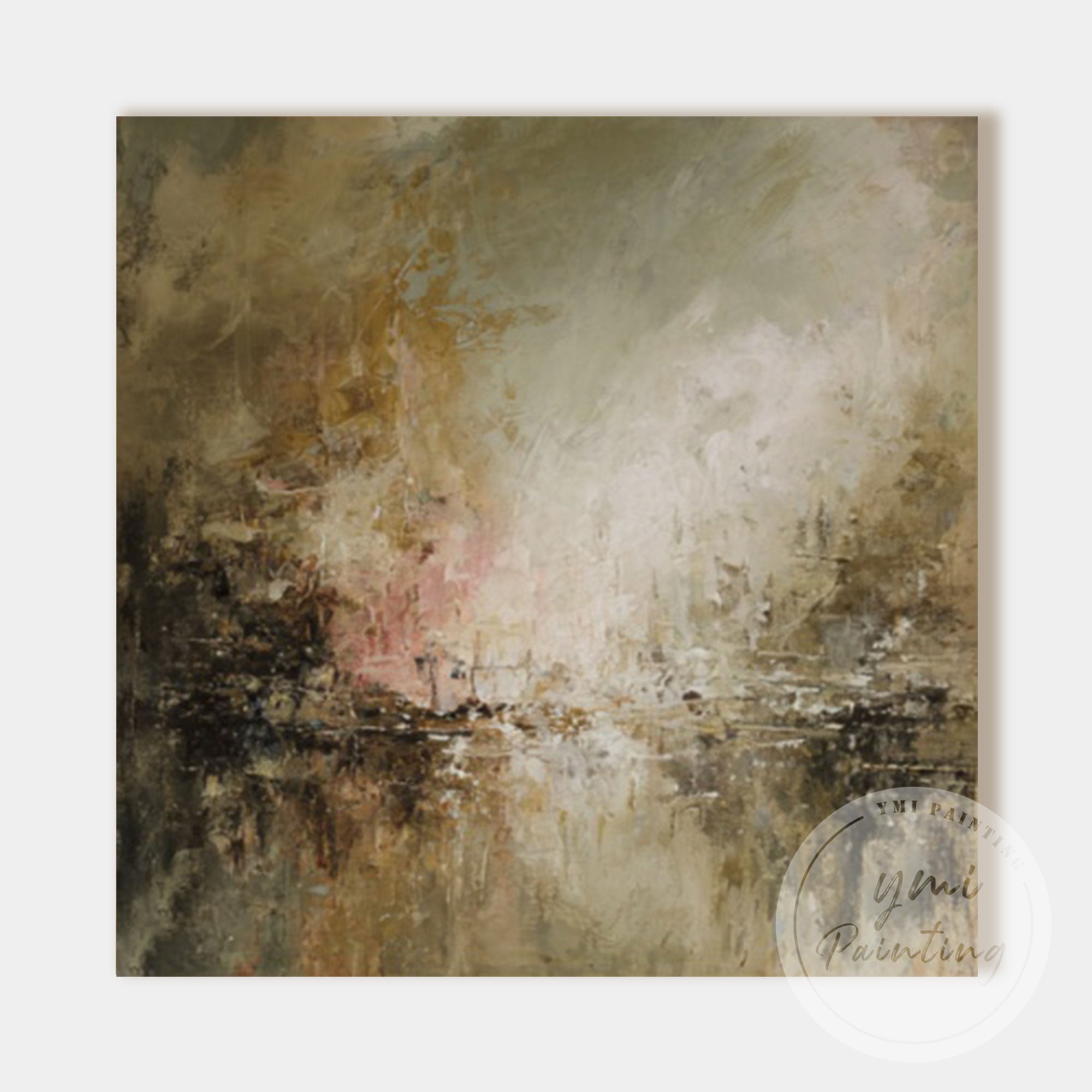 Earth tone abstract painting with soft layered brush texture