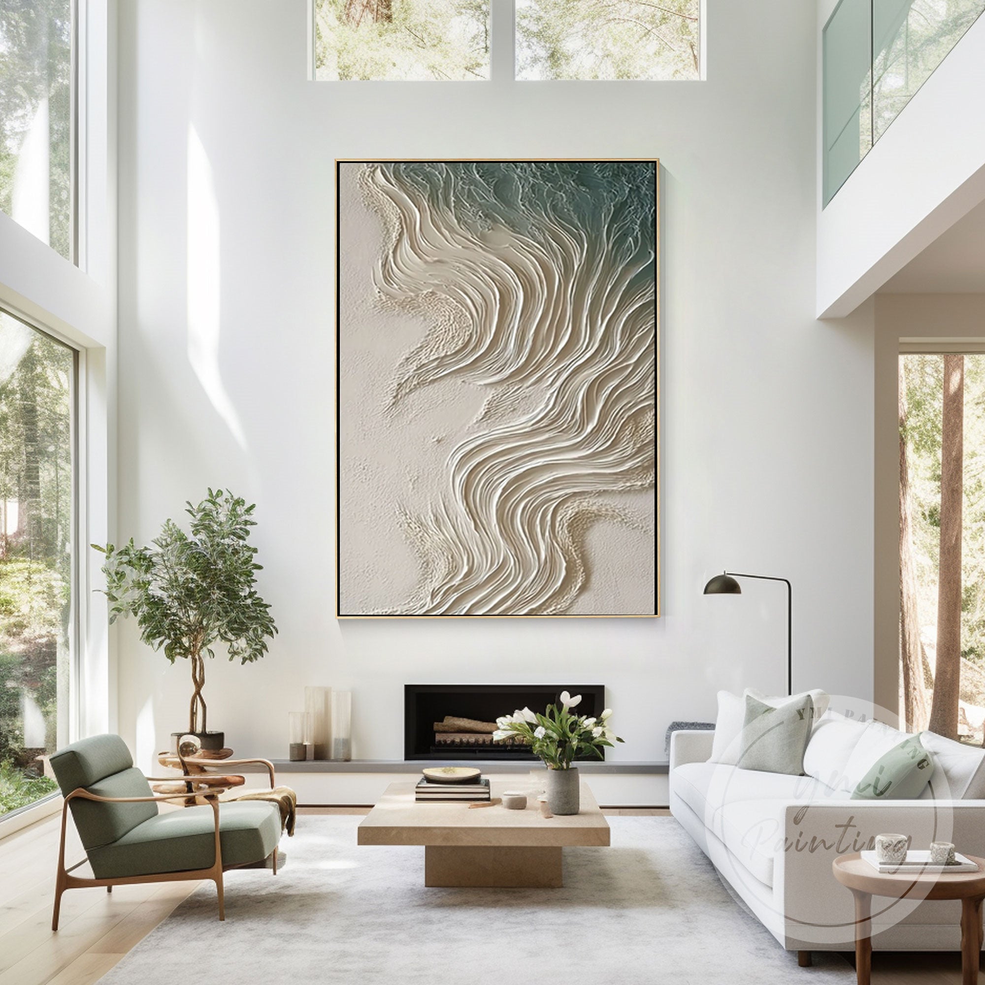 Modern minimalist coastal wave painting for living room decor
