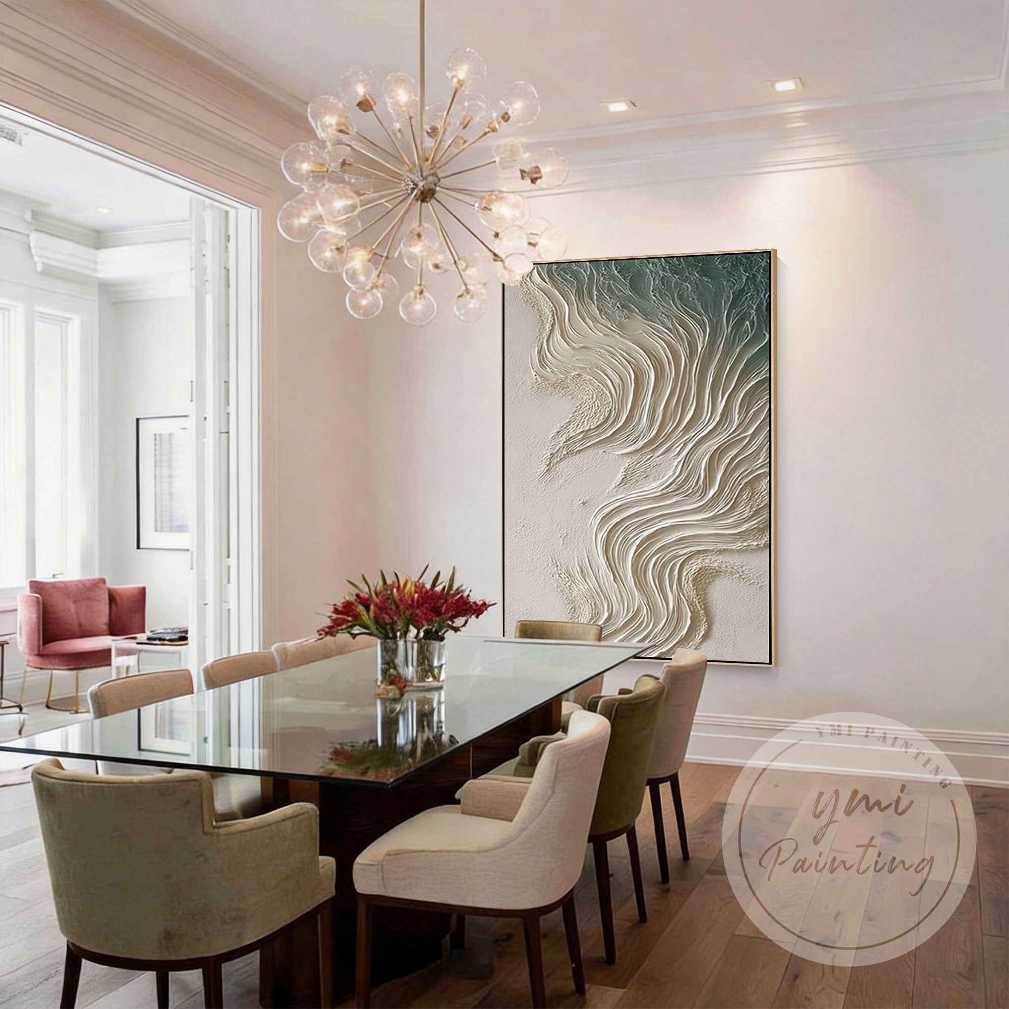 Abstract seascape wall art with textured neutral palette