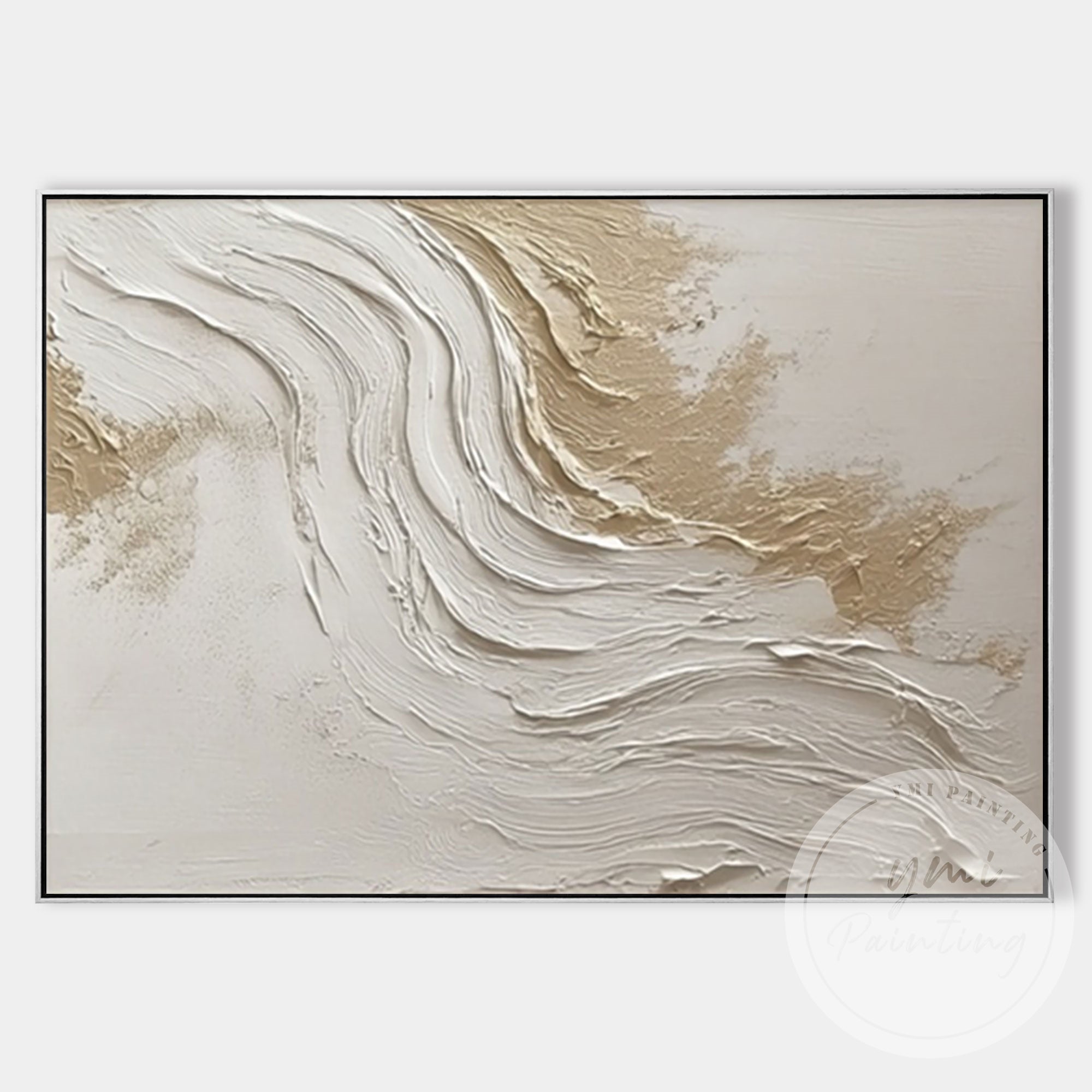 Large beige abstract organic painting for bedroom wall